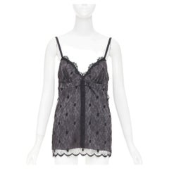 JOHN GALLIANO Vintage Joyce grey floral lace polka dot trim silk camisole top S