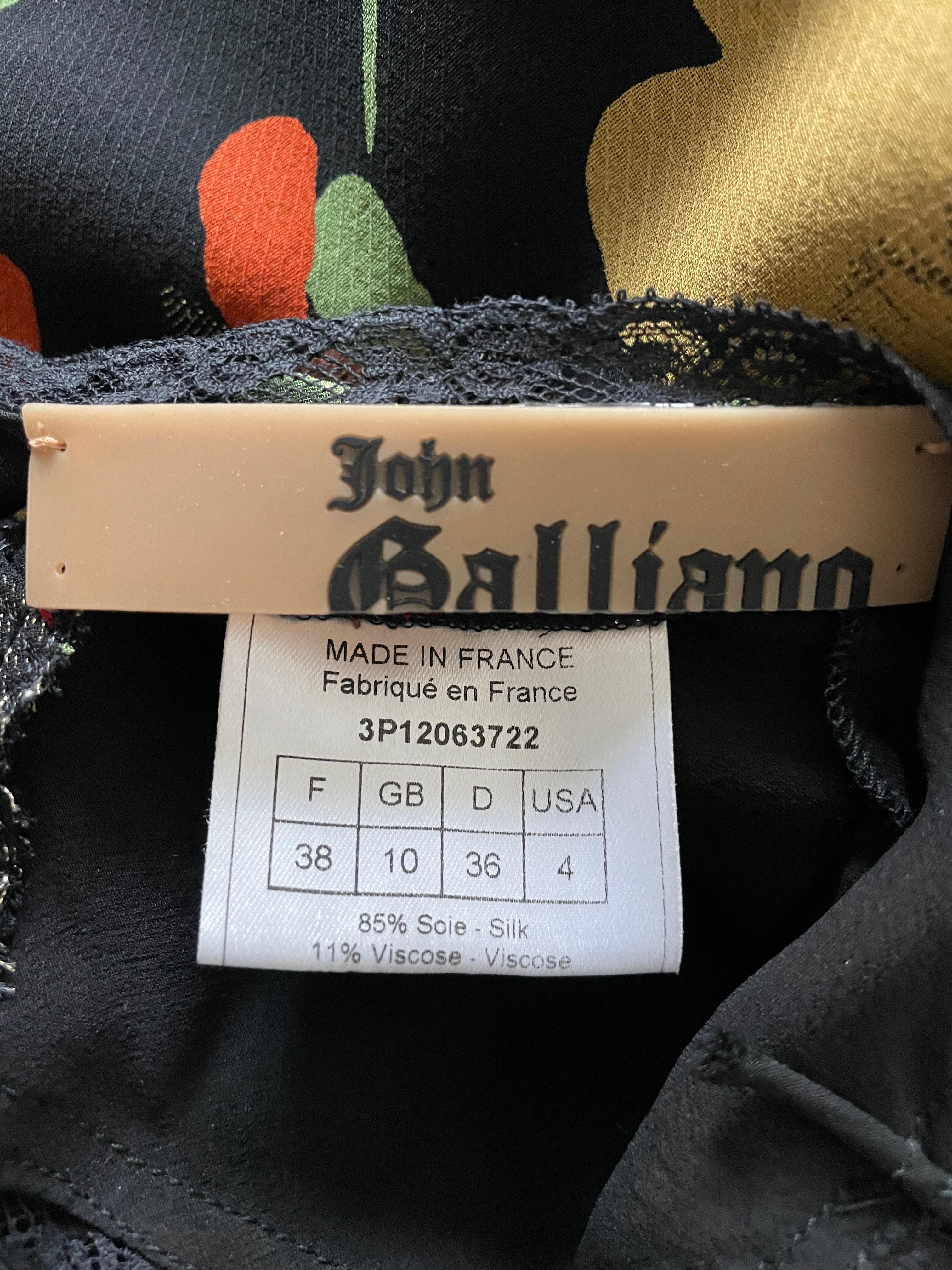 John Galliano Vintage Leaf Pattern Lace Trim Dress For Sale 5