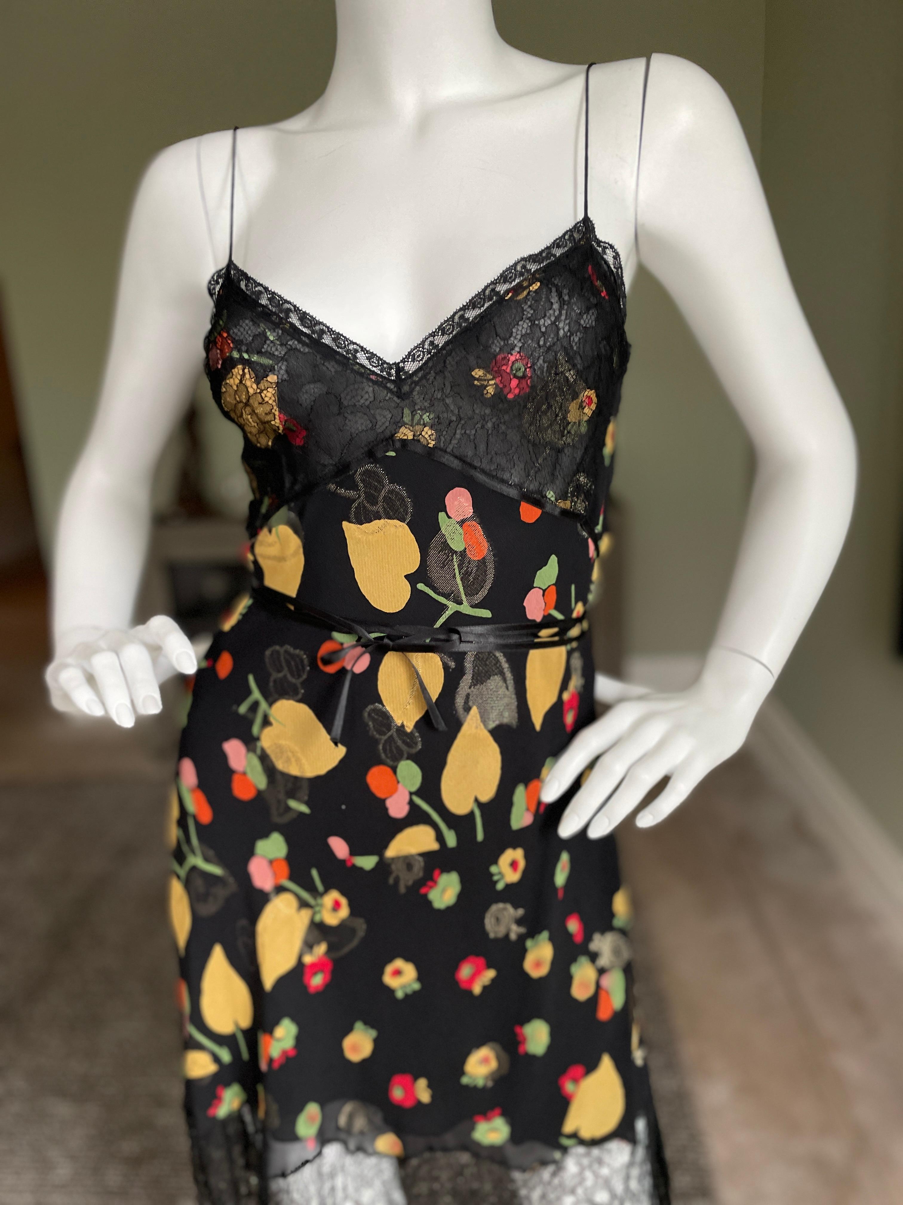 John Galliano Vintage Leaf Pattern Lace Trim Dress In Excellent Condition For Sale In Cloverdale, CA
