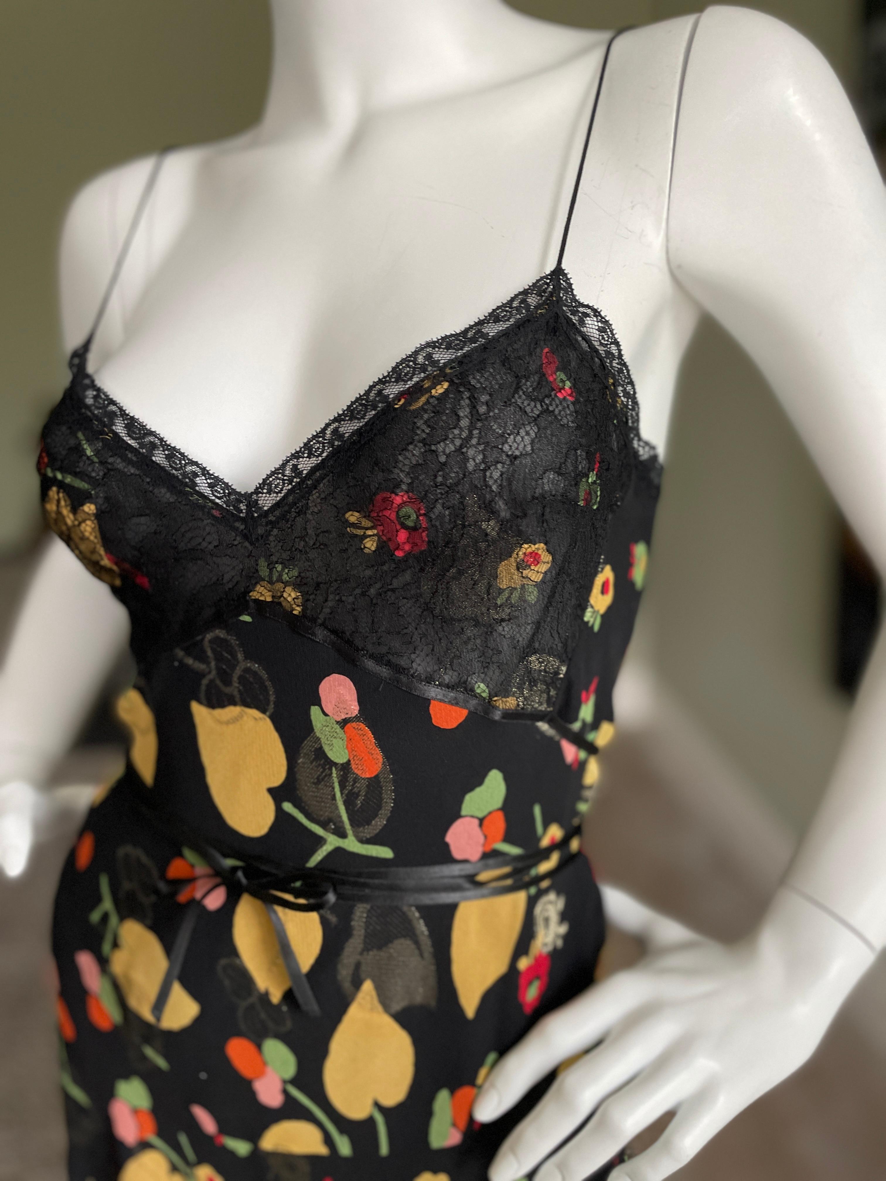 Women's John Galliano Vintage Leaf Pattern Lace Trim Dress For Sale