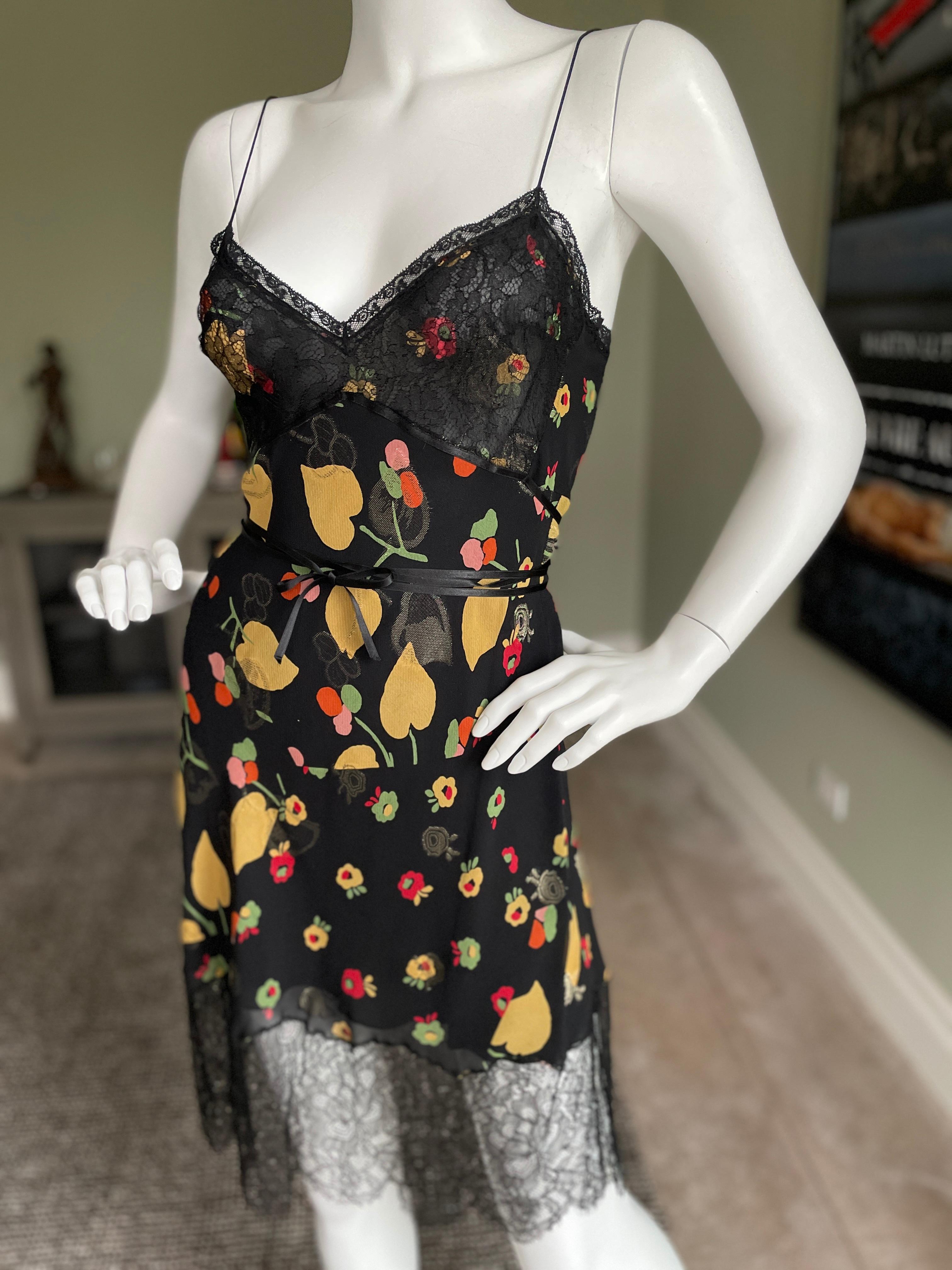 John Galliano Vintage Leaf Pattern Lace Trim Dress For Sale 1