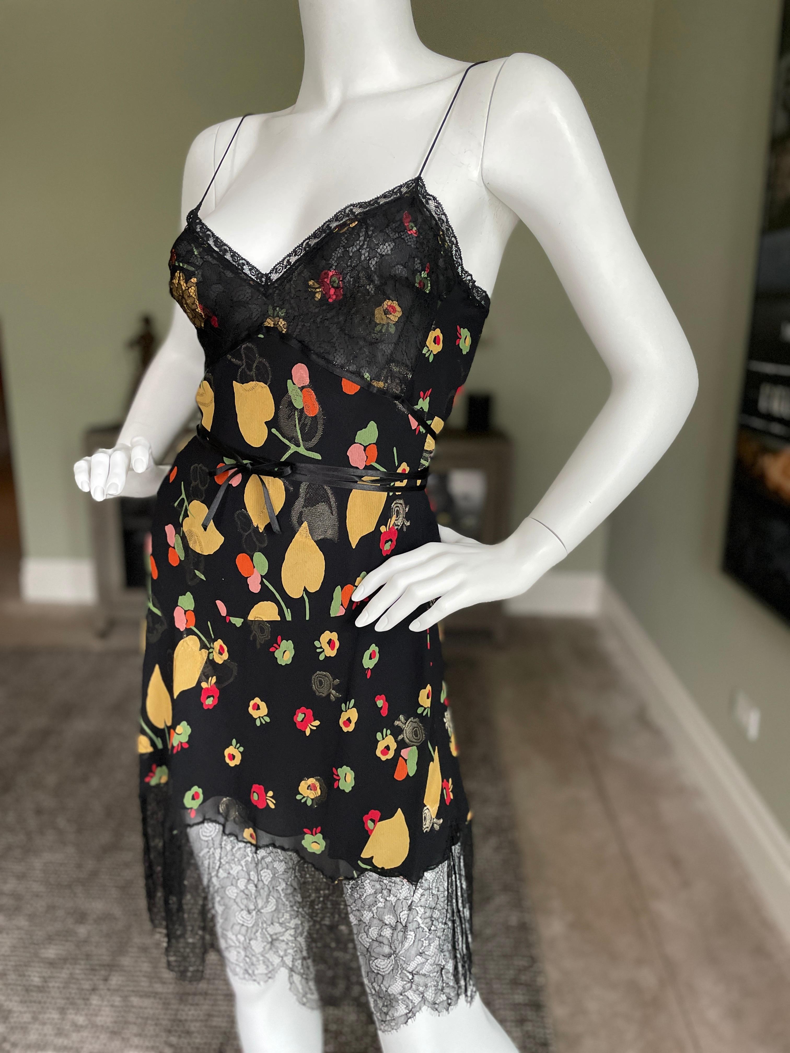 John Galliano Vintage Leaf Pattern Lace Trim Dress For Sale 2