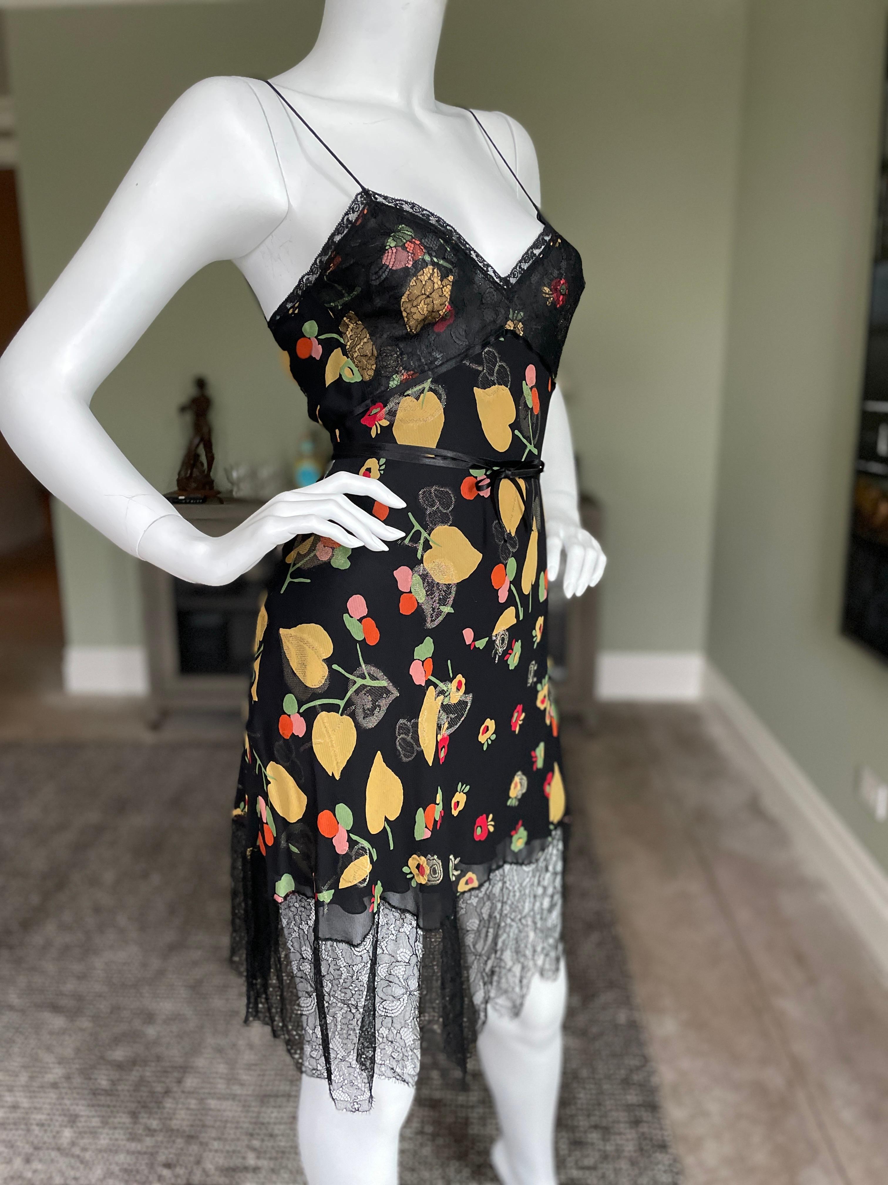 John Galliano Vintage Leaf Pattern Lace Trim Dress For Sale 3