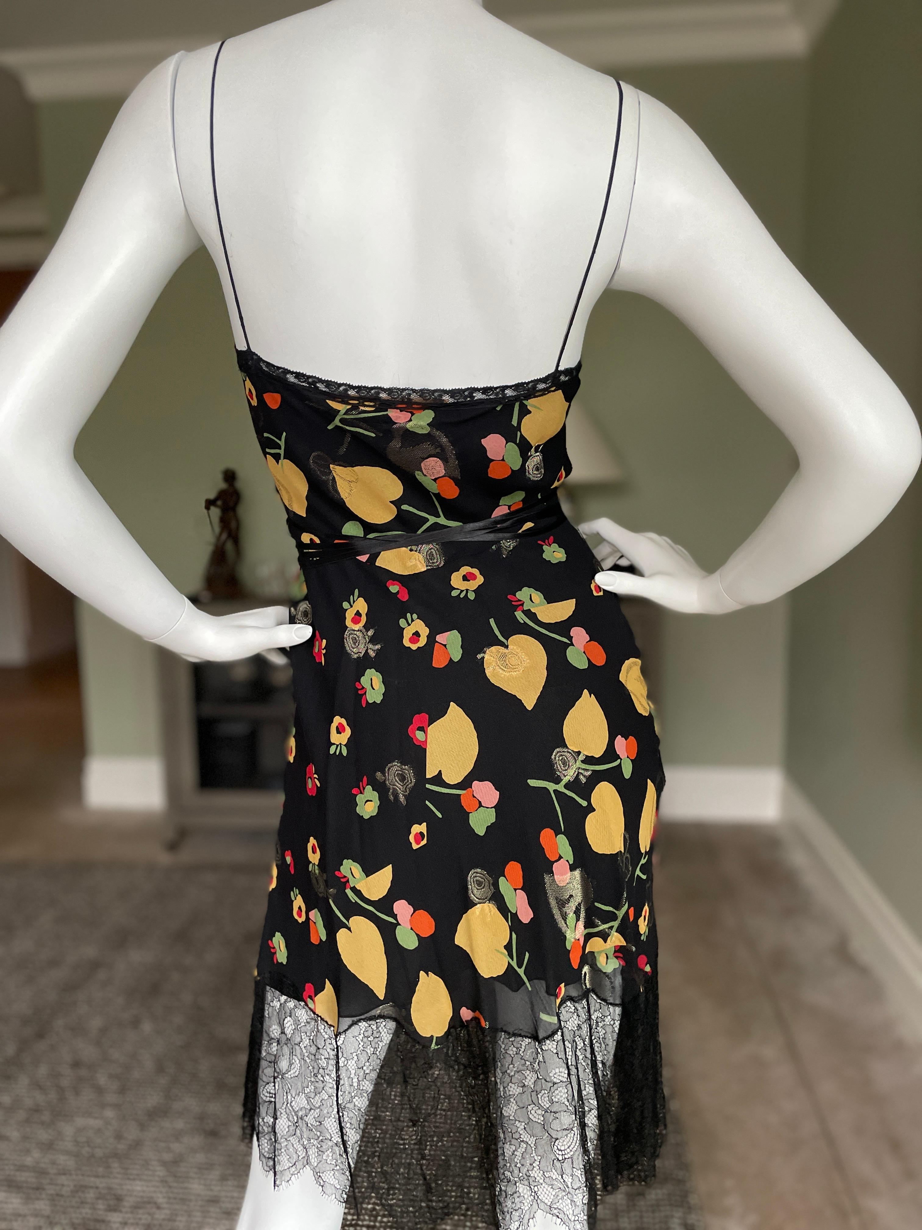 John Galliano Vintage Leaf Pattern Lace Trim Dress For Sale 4