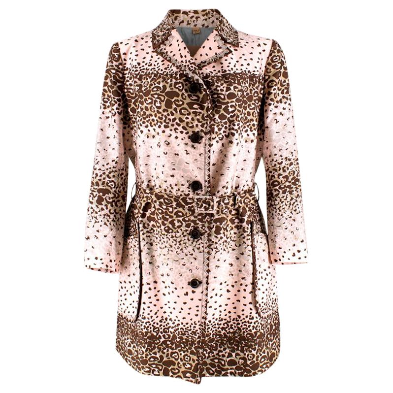 John Galliano Vintage Pink Leopard Print Trench Coat - Size US 8 For Sale