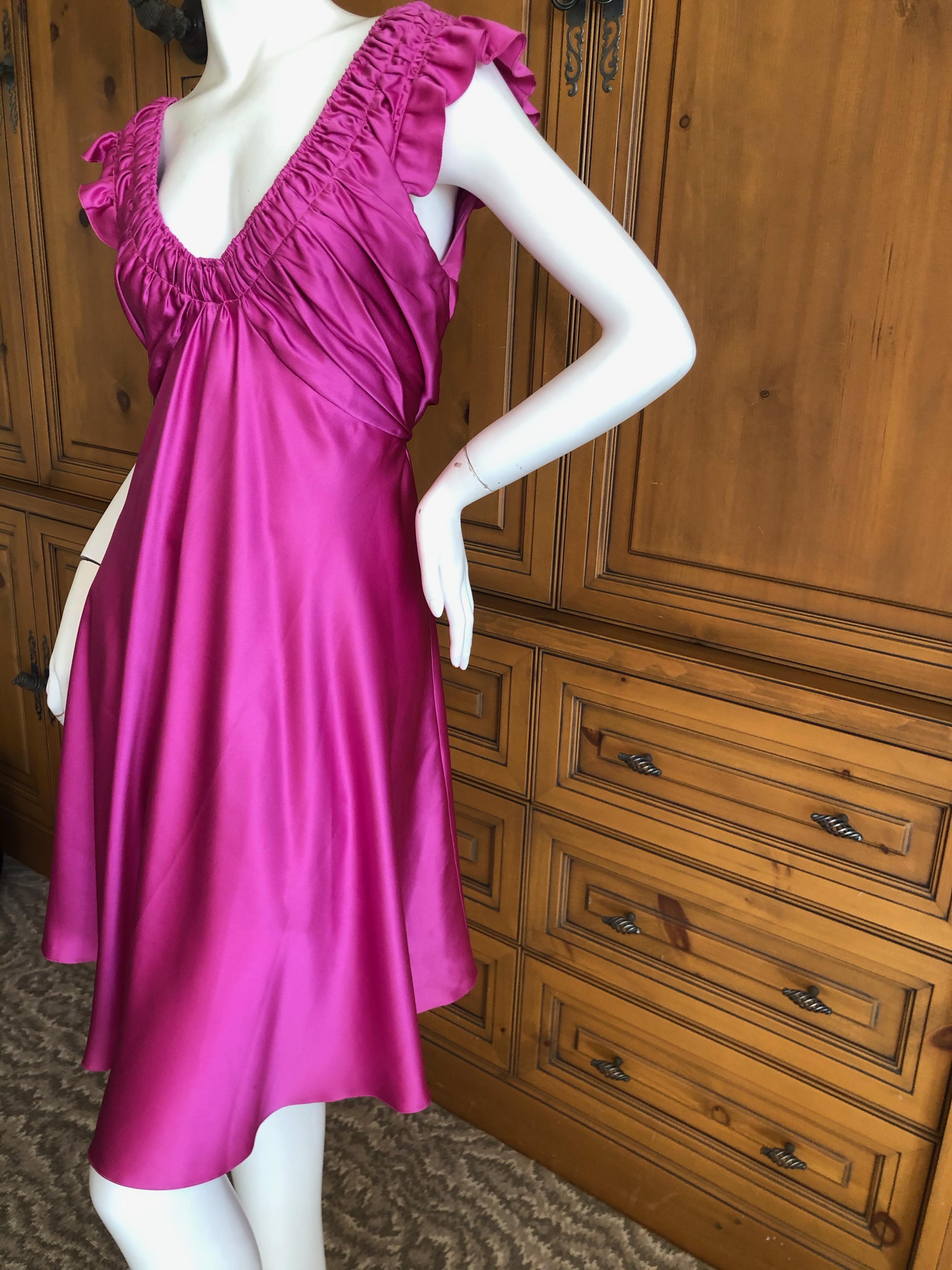   John Galliano Vintage Pink Low Cut Dress with Gathered Details For Sale 2