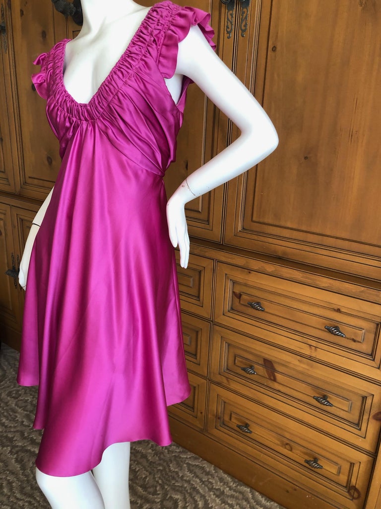 John Galliano Vintage Pink Low Cut Dress with Gathered Details For Sale ...