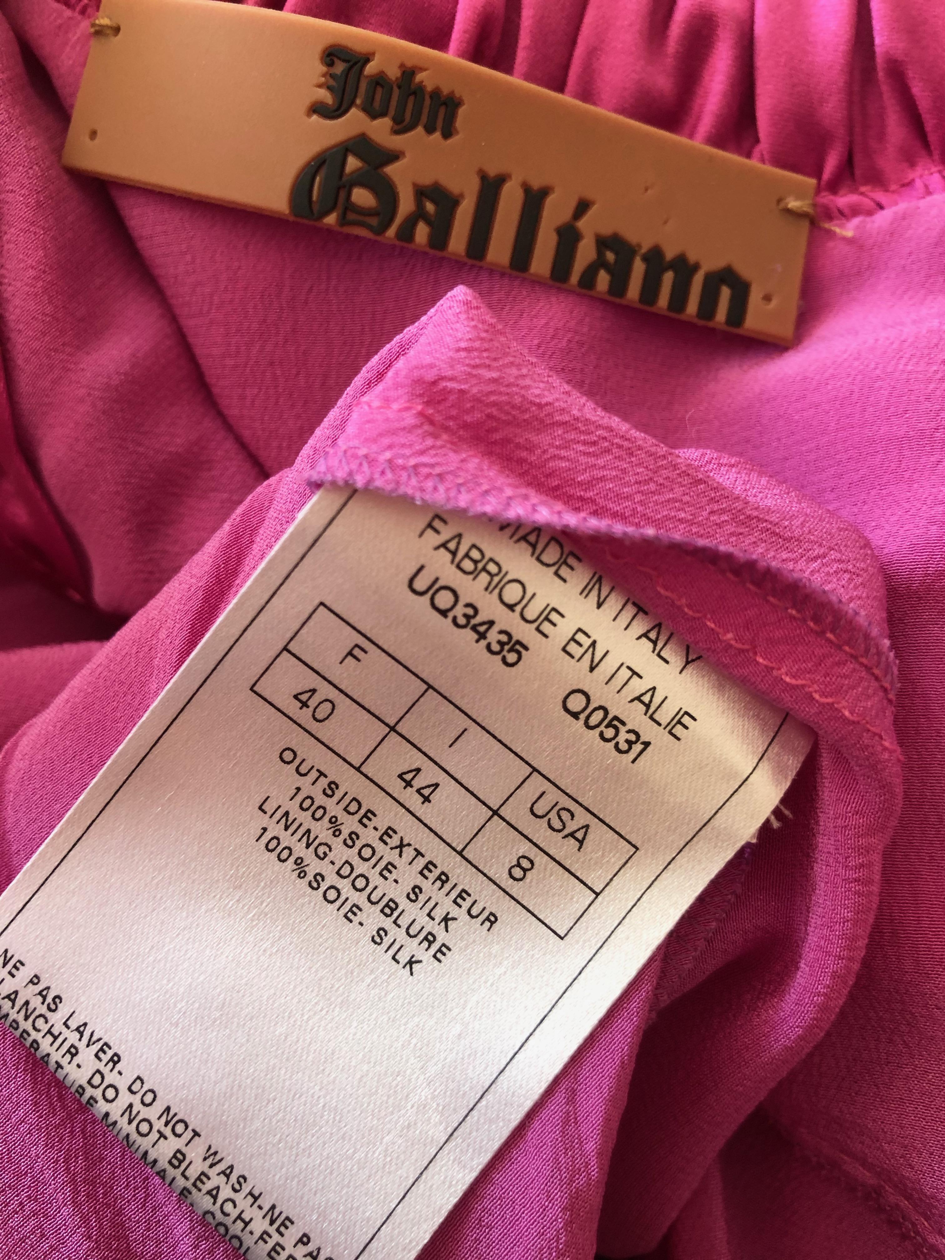   John Galliano Vintage Pink Low Cut Dress with Gathered Details For Sale 4