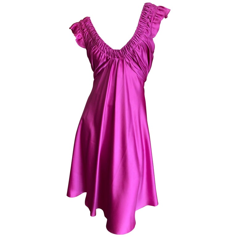 John Galliano Vintage Pink Low Cut Dress With Gathered Details For Sale At 1stdibs