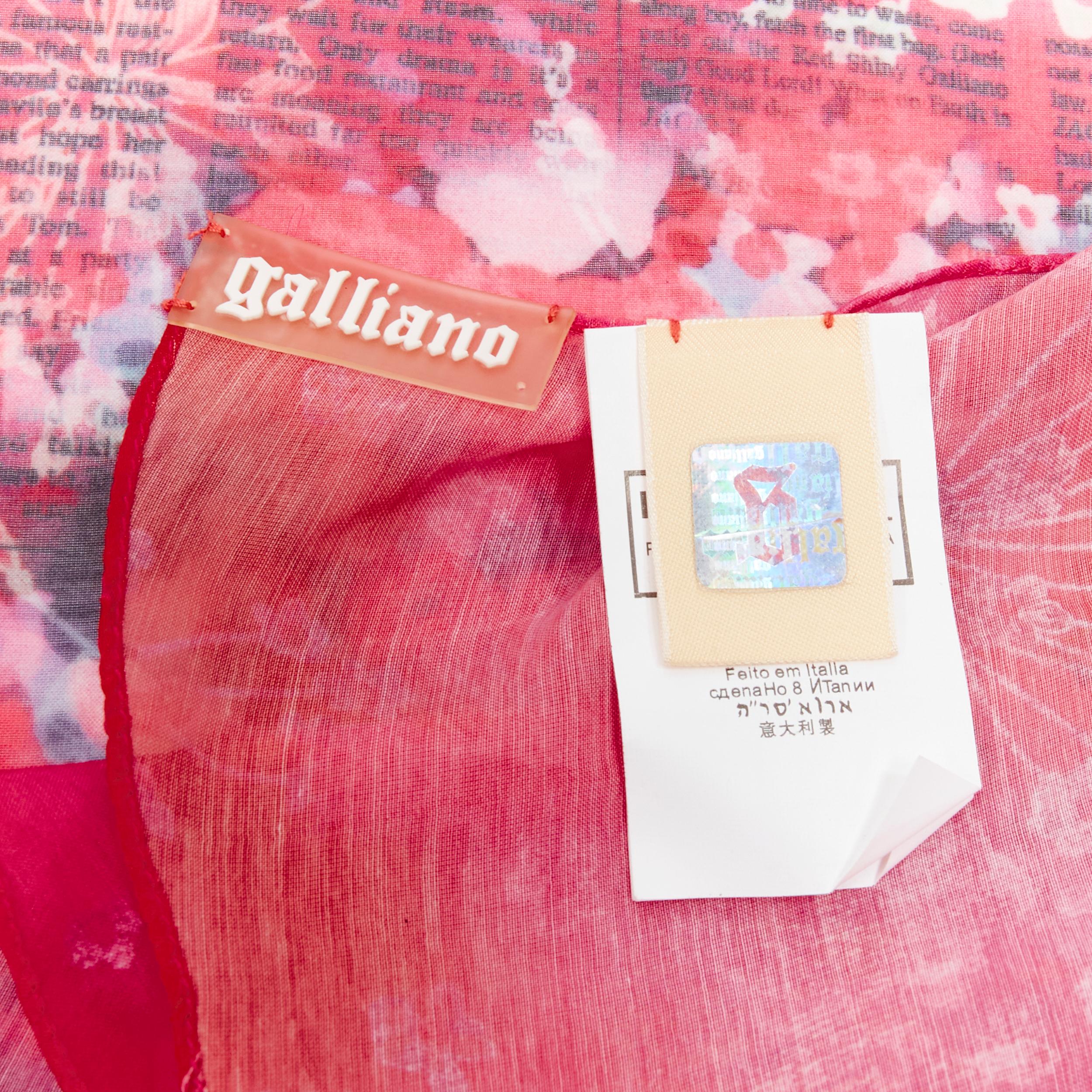 Beige JOHN GALLIANO Vintage pink silk cherry blossom newspaper print scarf 100x160