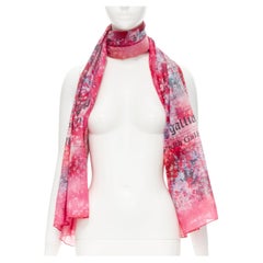 JOHN GALLIANO Vintage pink silk cherry blossom newspaper print scarf 100x160