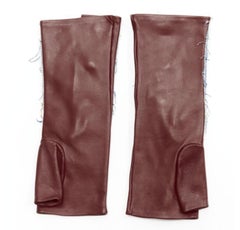 JOHN GALLIANO Vintage red calfskin leather denim fingerless floves