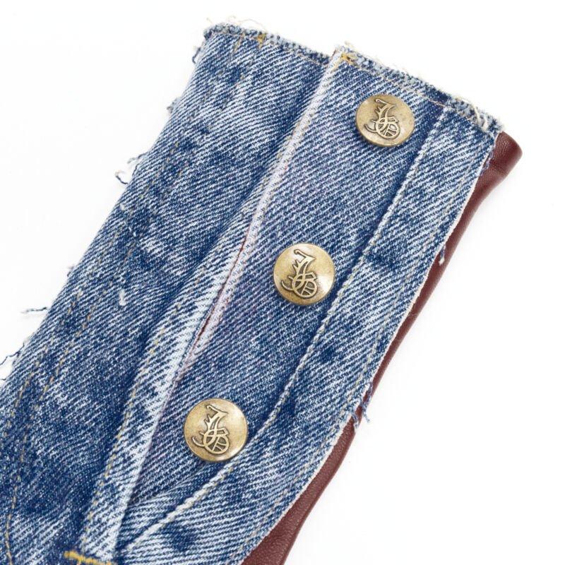 Gray JOHN GALLIANO Vintage red calfskin leather denim fingerless floves