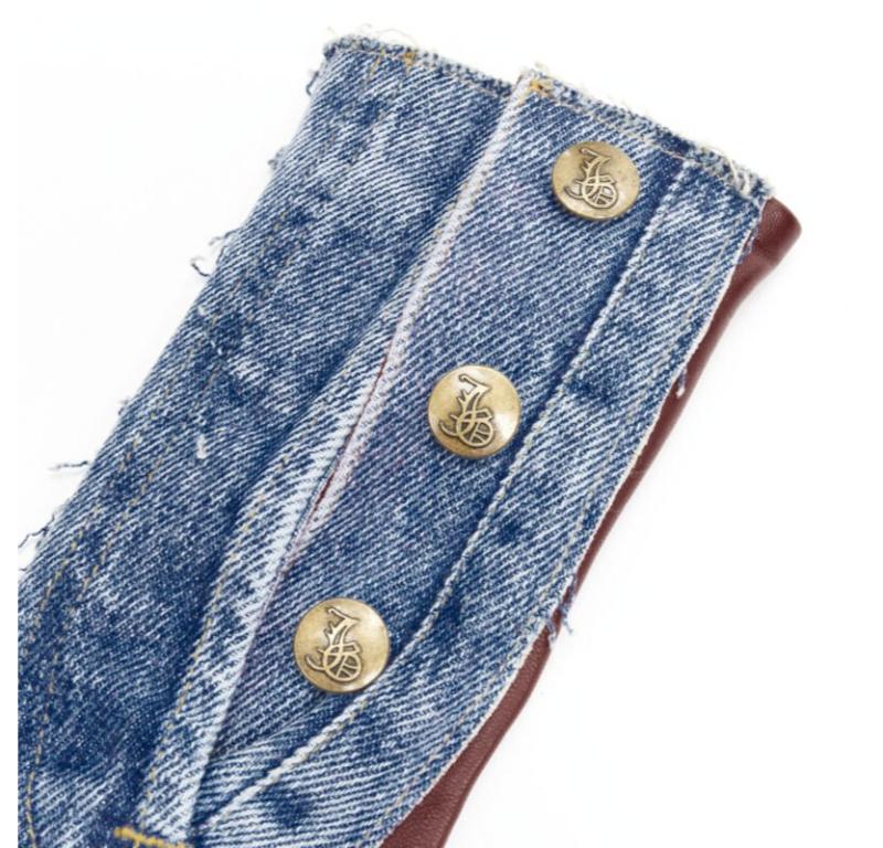 JOHN GALLIANO Vintage red calfskin leather denim fingerless floves In Excellent Condition In Hong Kong, NT