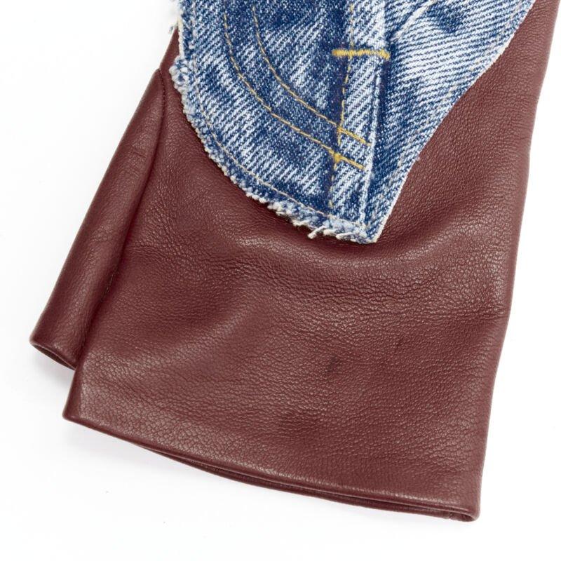JOHN GALLIANO Vintage red calfskin leather denim fingerless floves In Excellent Condition In Hong Kong, NT