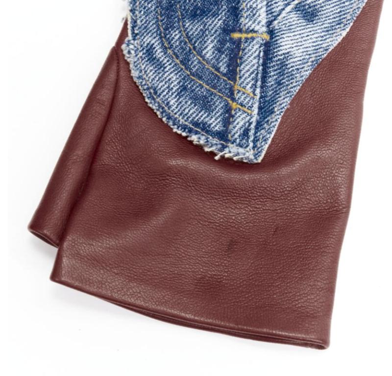 Women's JOHN GALLIANO Vintage red calfskin leather denim fingerless floves