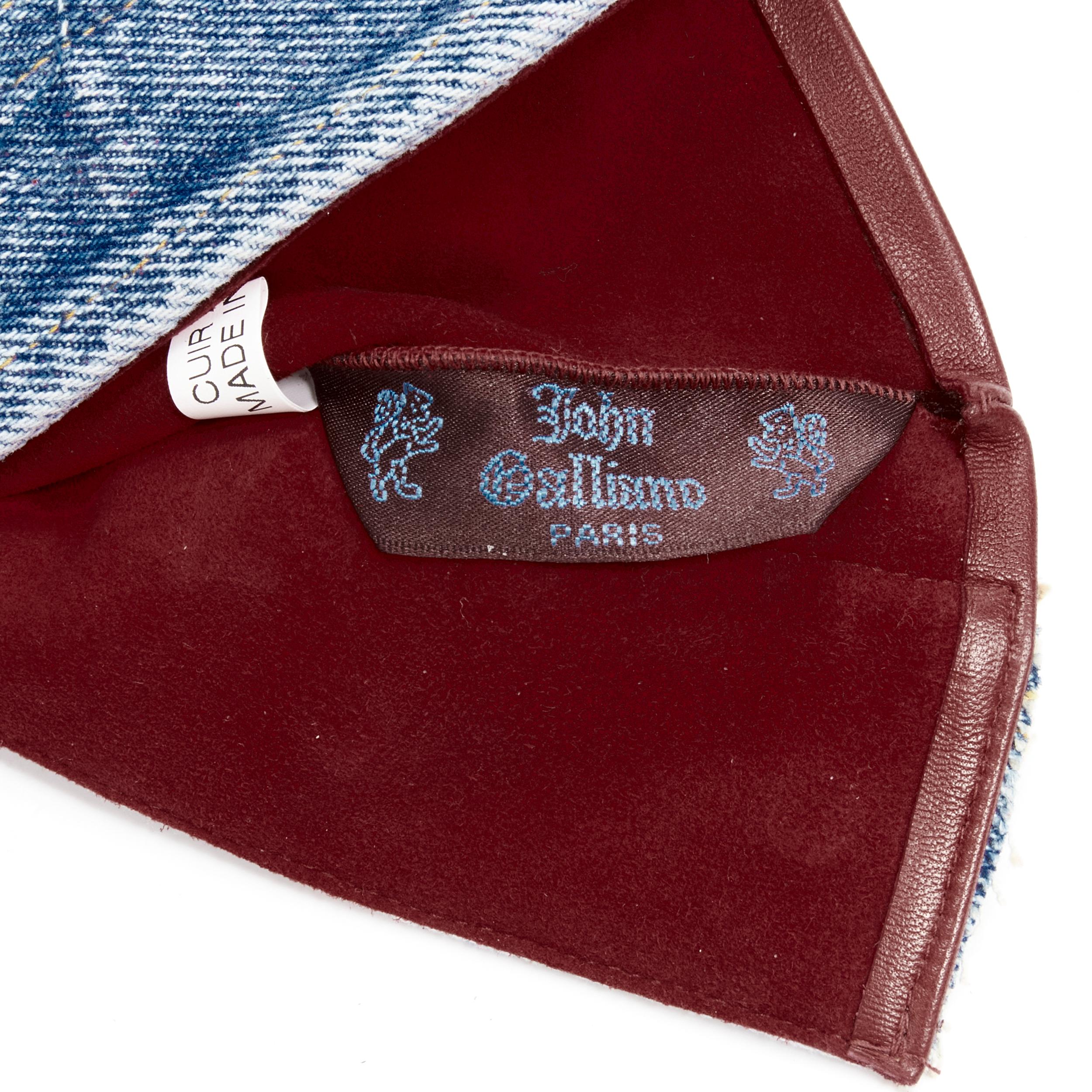Gray JOHN GALLIANO Vintage red calfskin leather denim fingerless floves For Sale