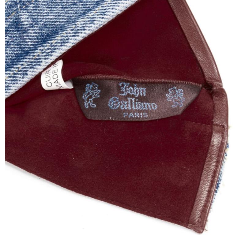 JOHN GALLIANO Vintage red calfskin leather denim fingerless floves 1