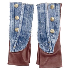 JOHN GALLIANO Vintage red calfskin leather denim fingerless floves