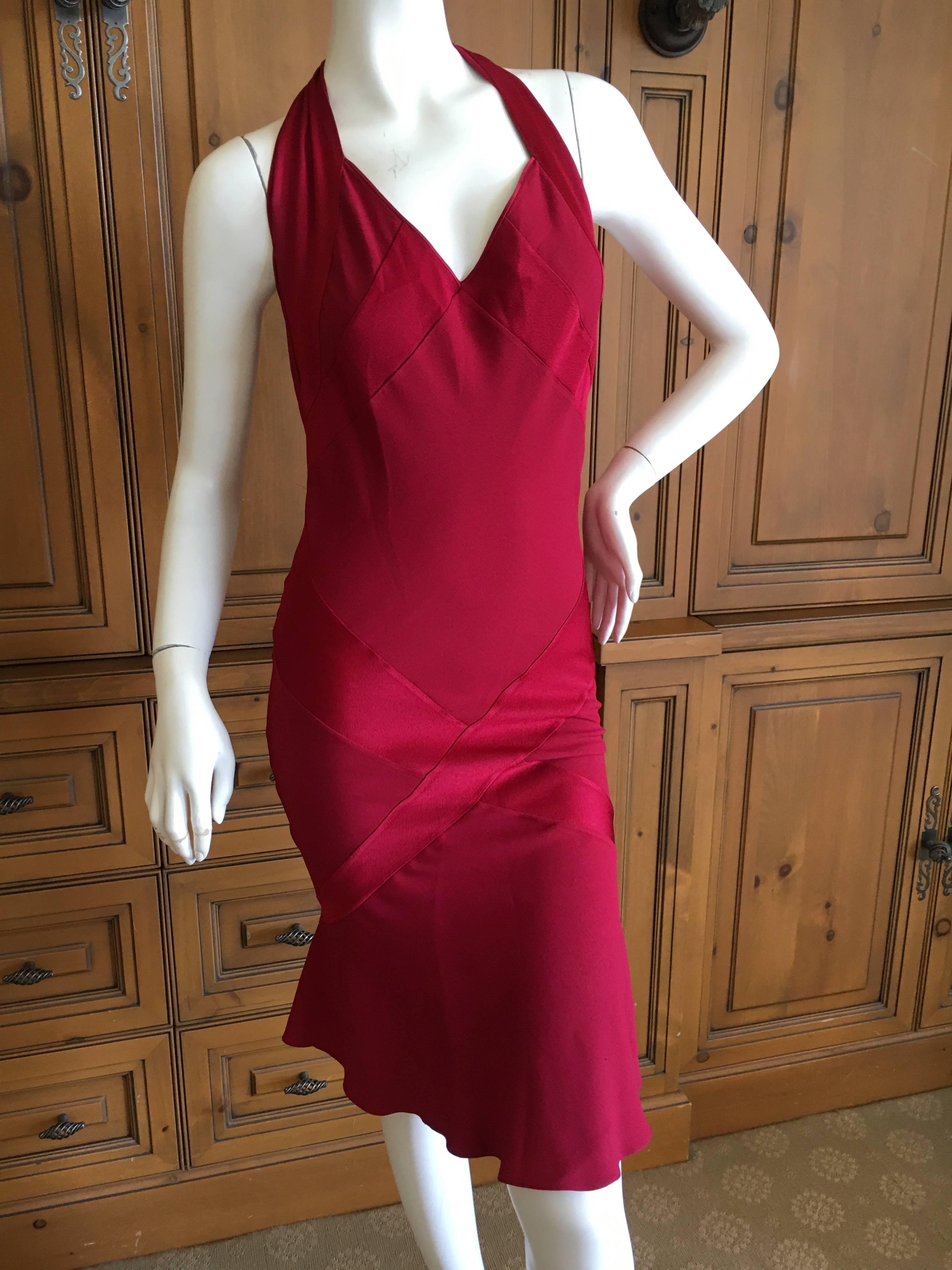 John Galliano Vintage Red Cocktail Dress With Tassel Tie Back  For Sale 1