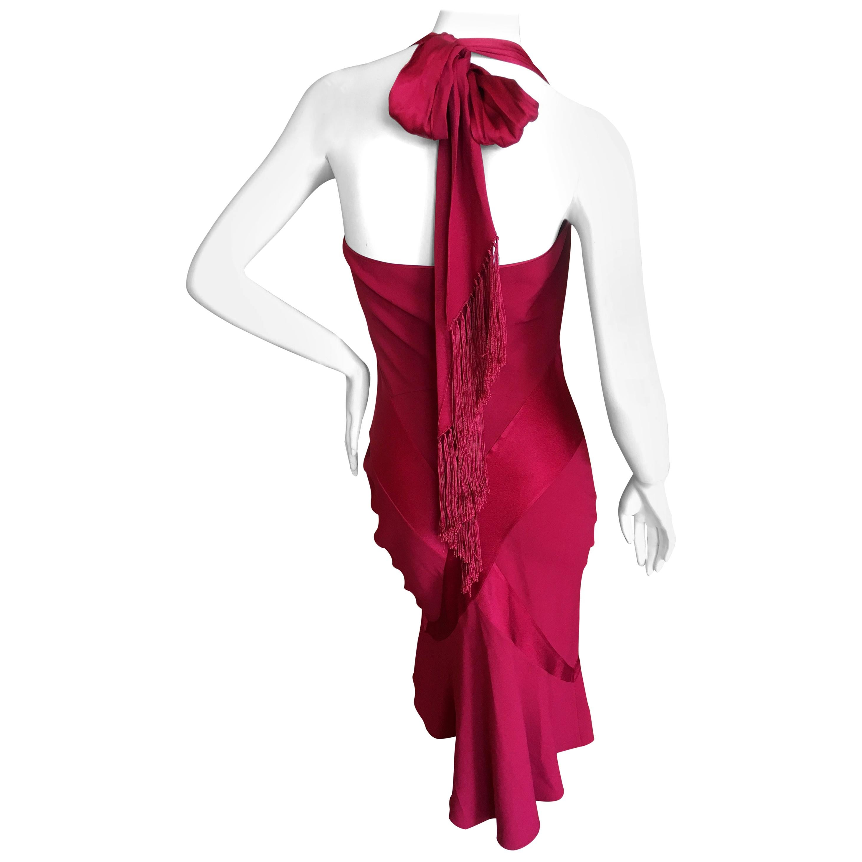 John Galliano Vintage Red Cocktail Dress With Tassel Tie Back  For Sale