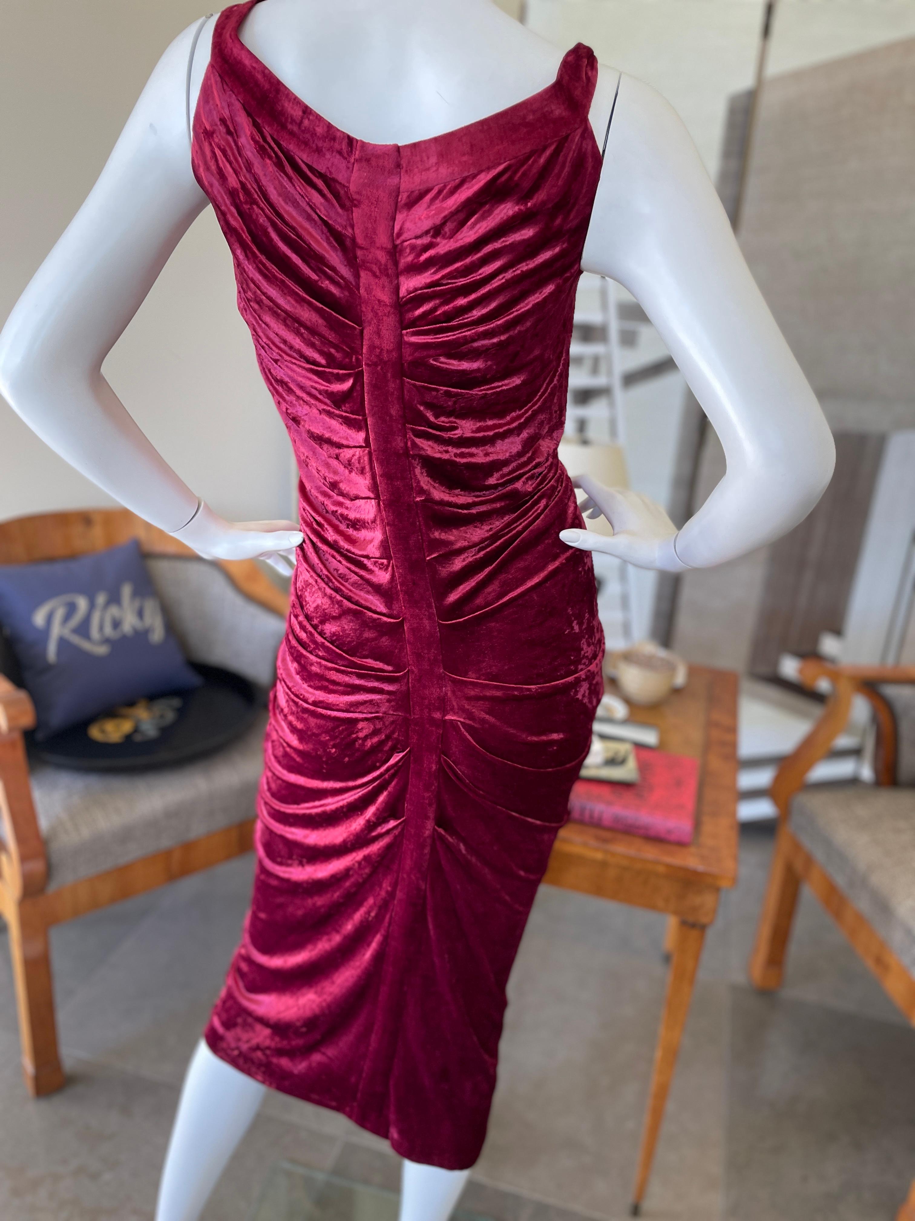 Women's John Galliano Vintage Red Velvet Ruched Cocktail Dress w Matching Feather Shrug For Sale