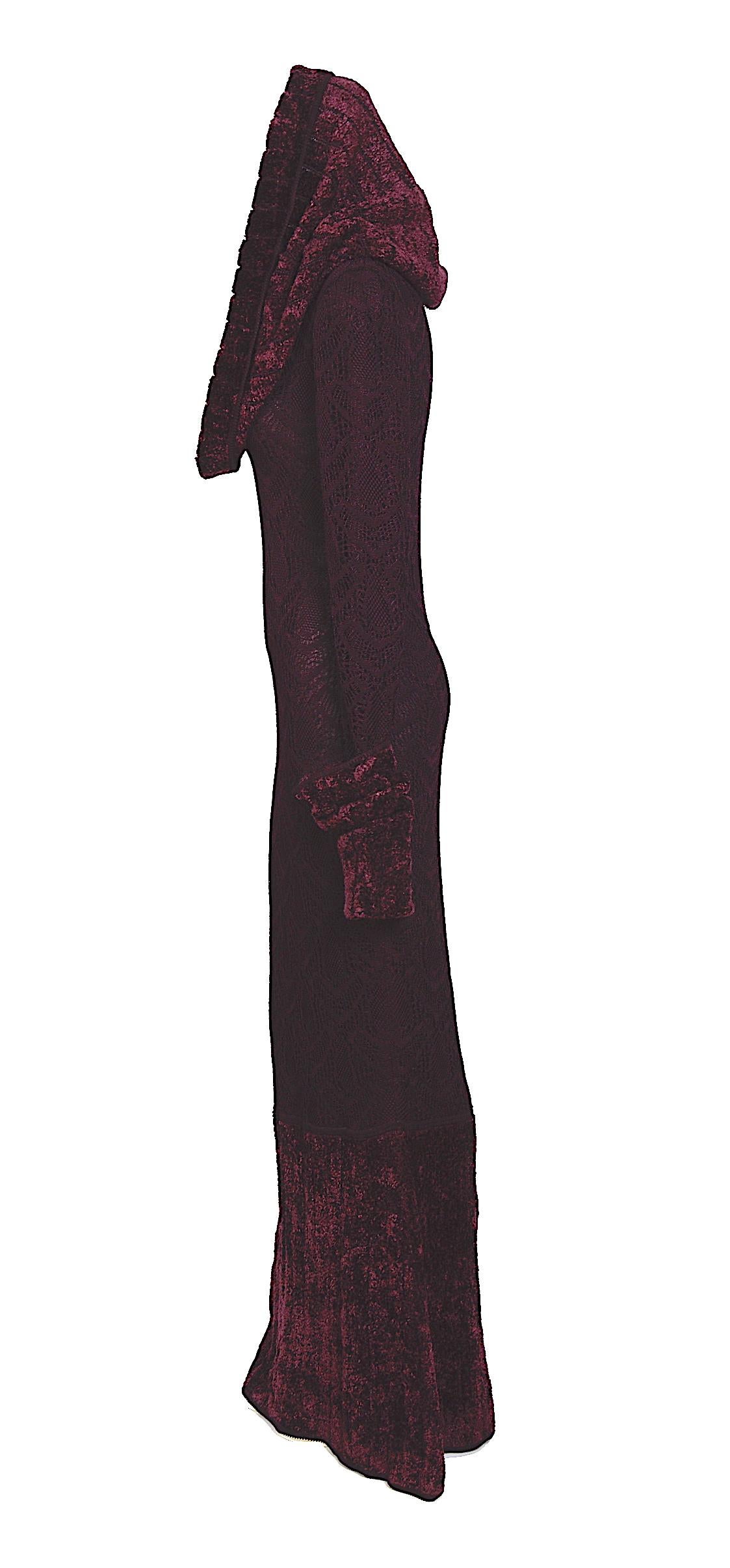 Black John Galliano vintage runway fall 1999/2000 knit and lace crochet long dress