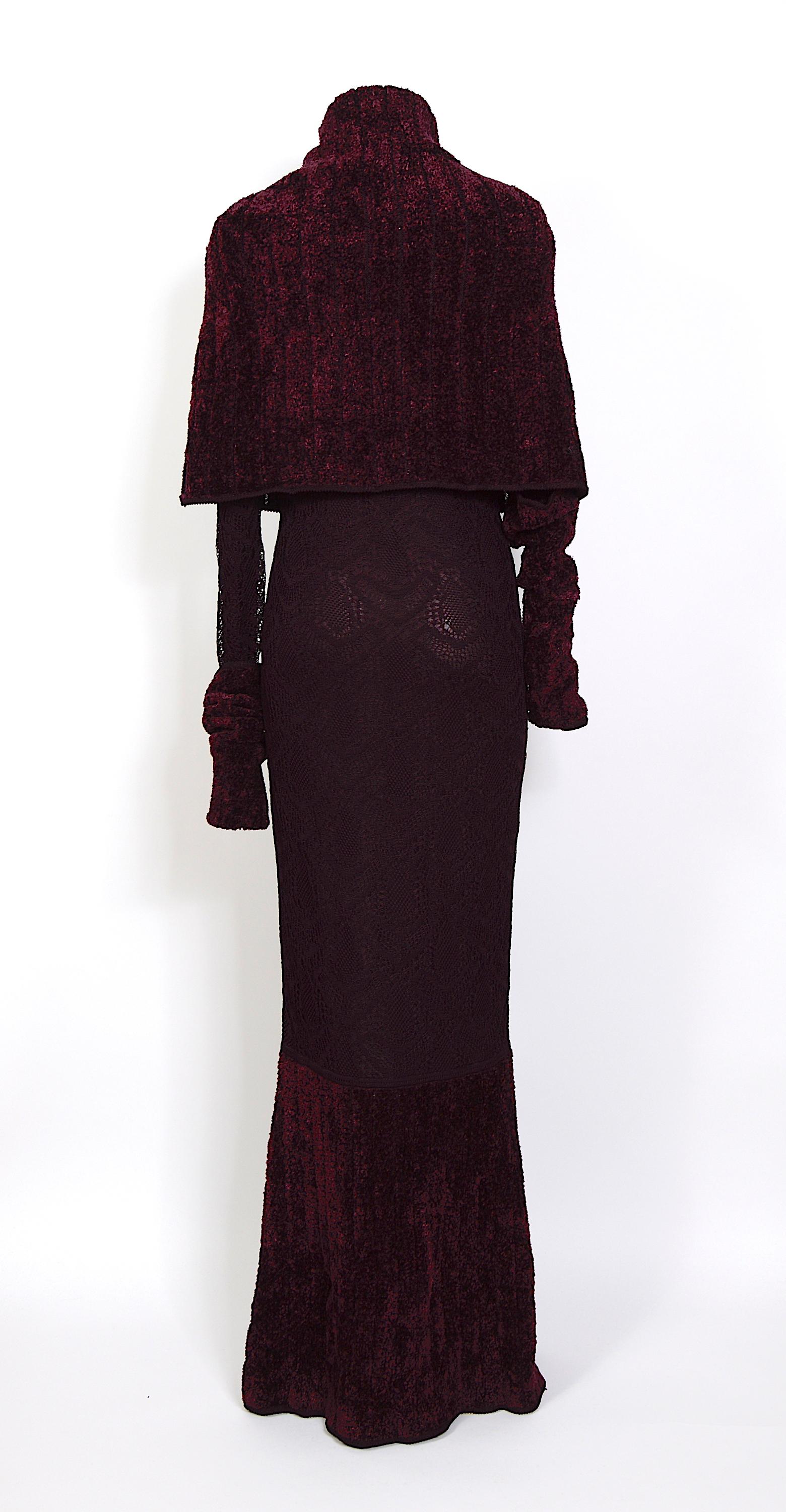 Women's John Galliano vintage runway fall 1999/2000 knit and lace crochet long dress