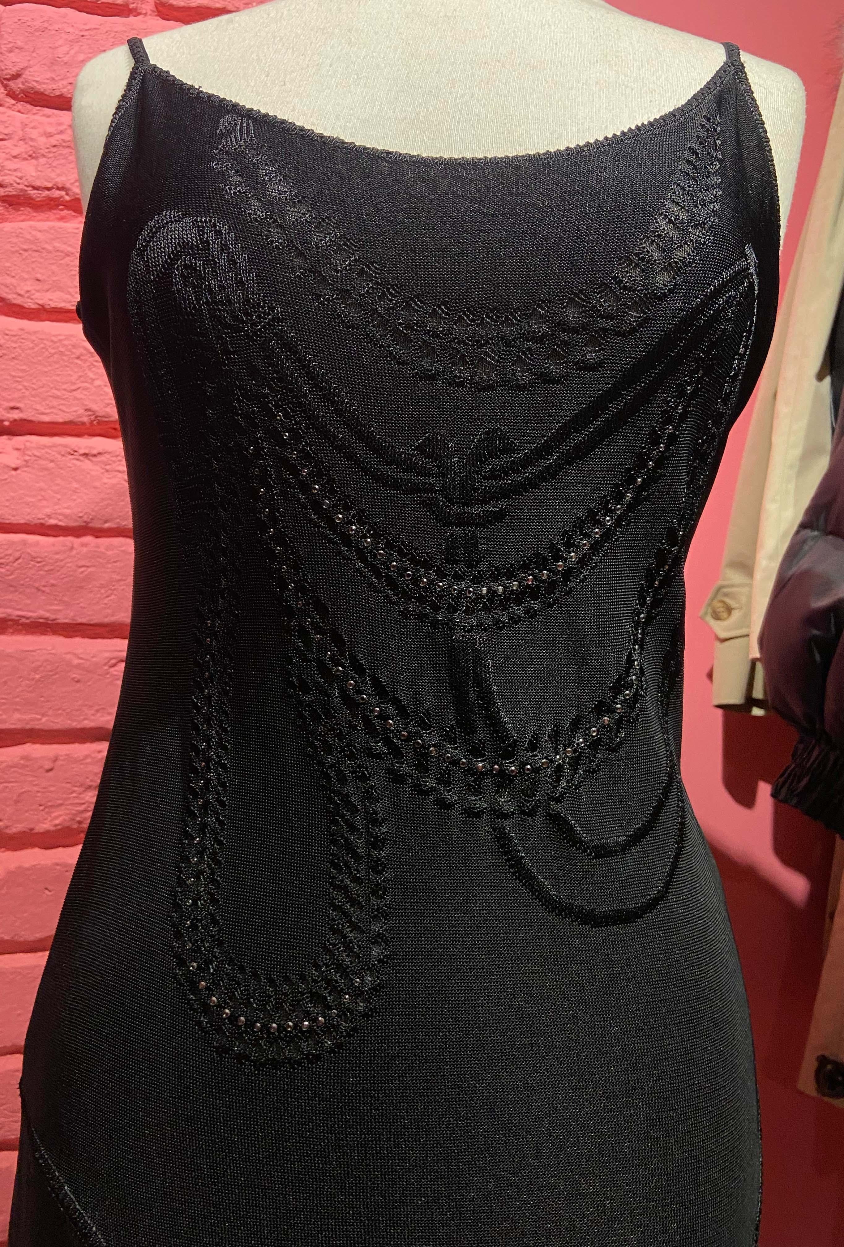 Women's or Men's John Galliano Vintage S/S 2004 Black Mermaid Knit Diamonds Dress