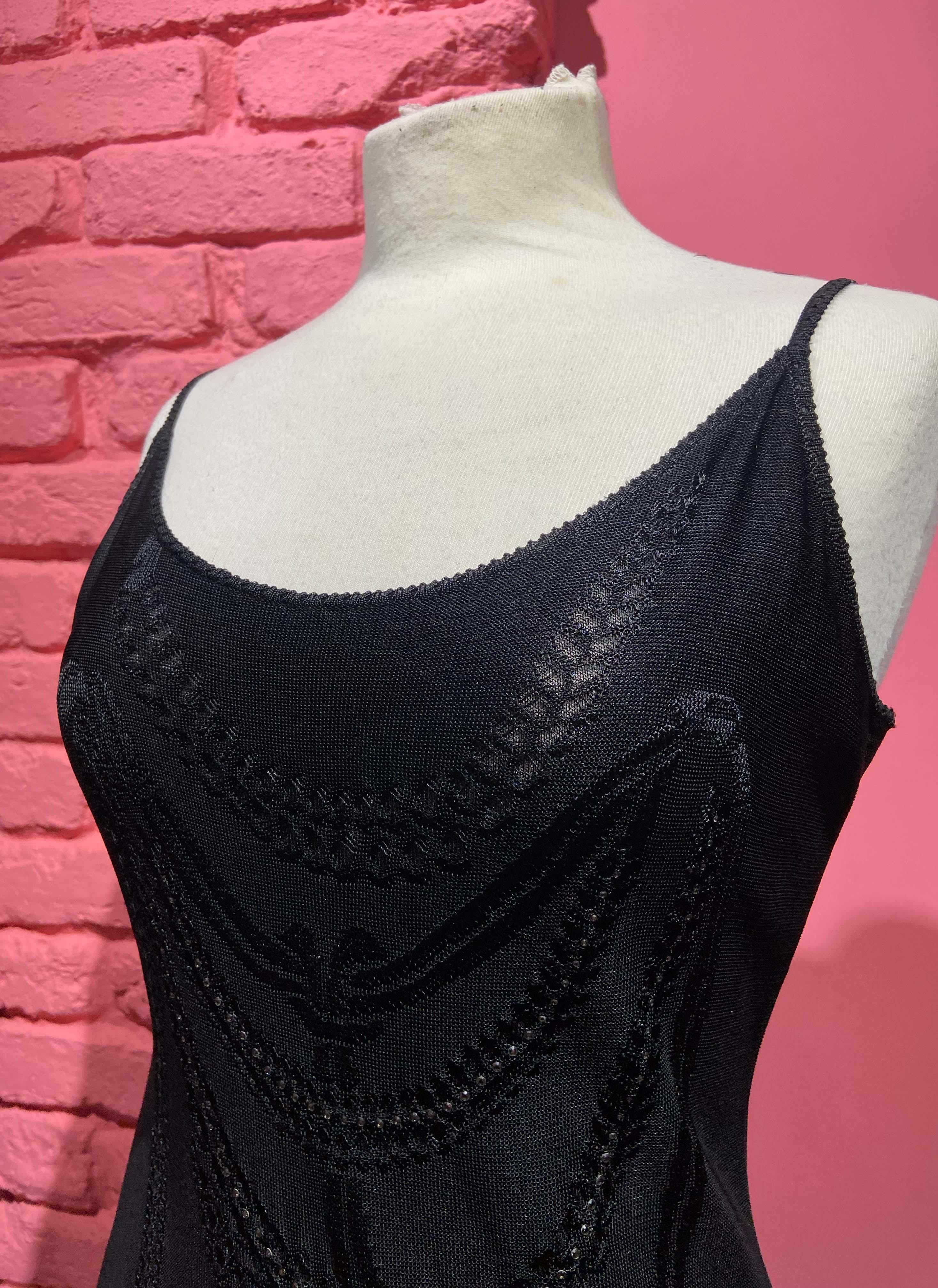 John Galliano Vintage S/S 2004 Black Mermaid Knit Diamonds Dress 2