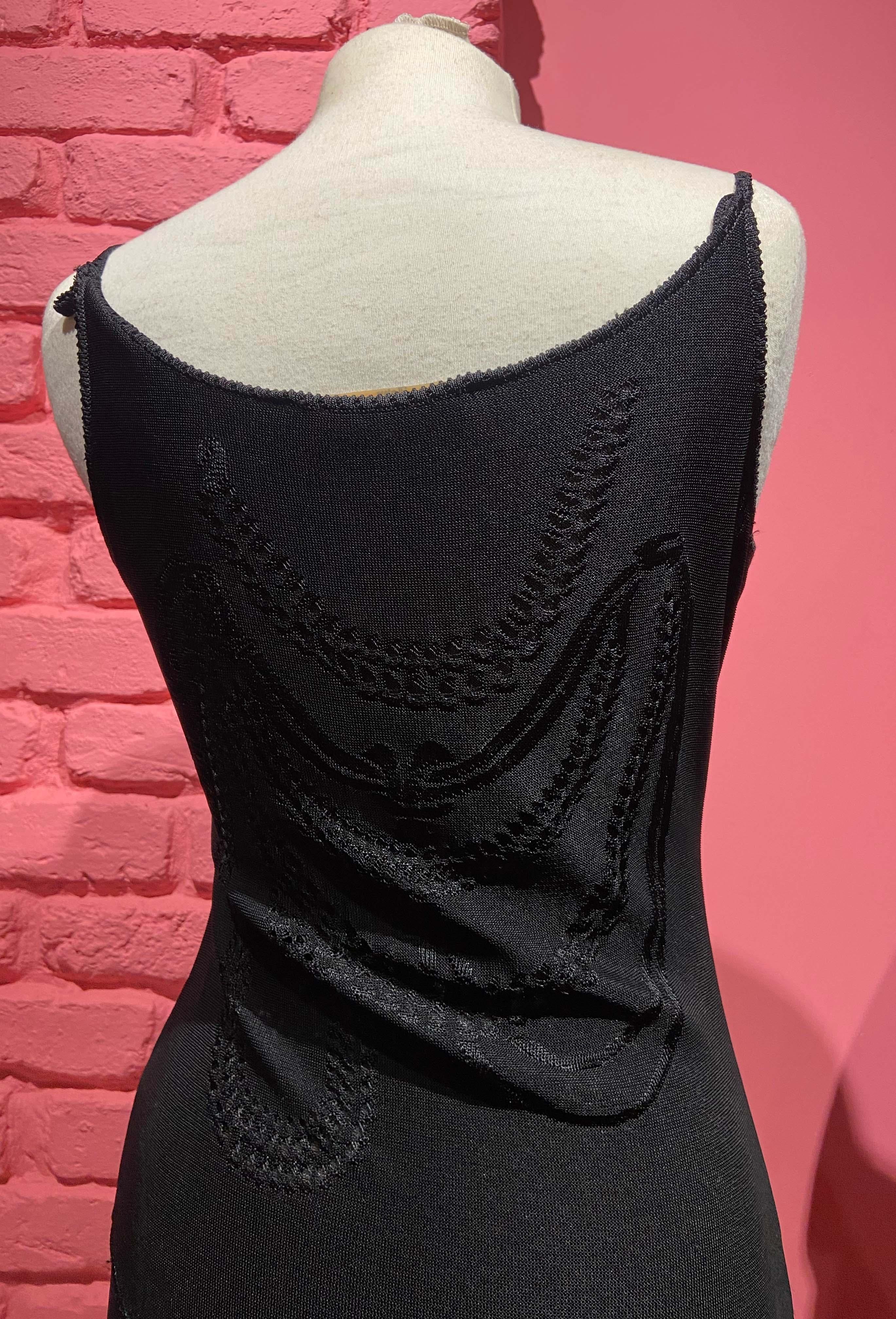 John Galliano Vintage S/S 2004 Black Mermaid Knit Diamonds Dress 4