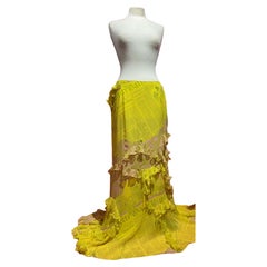 John Galliano Vintage S/S 2005 Gazette Print Yellow Silk Skirt