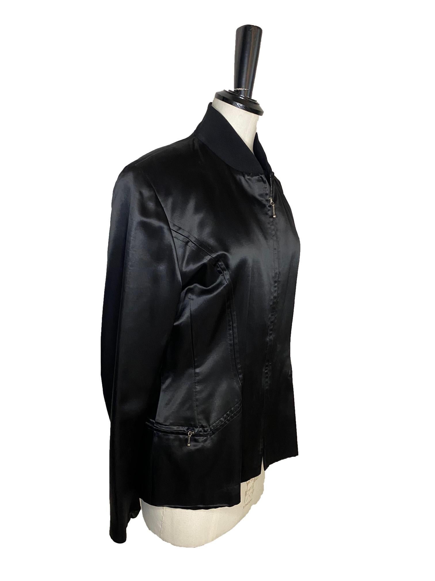 Black John Galliano Vintage Satin Bomber Jacket - Fencing Collection For Sale