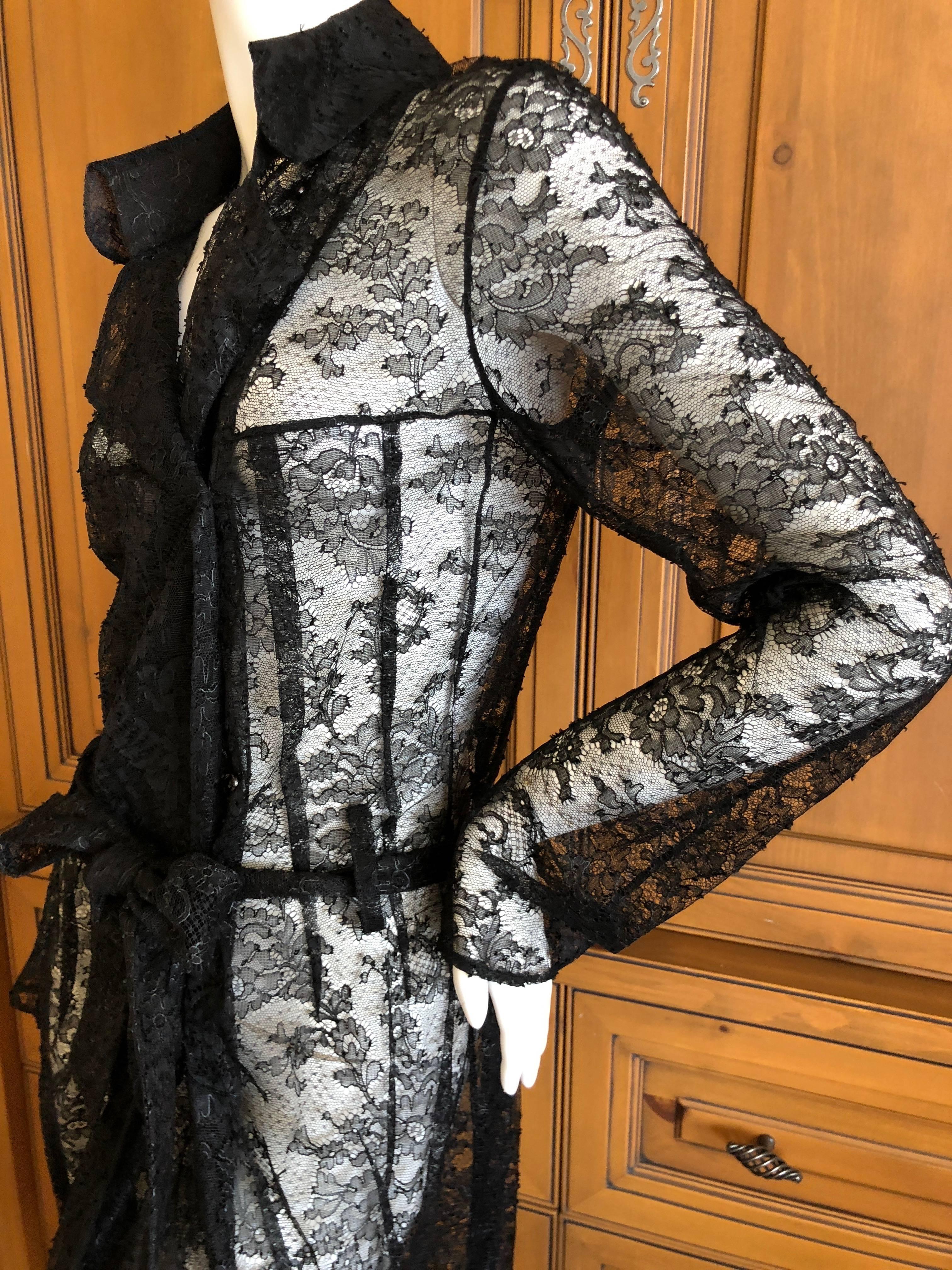 Women's John Galliano Vintage Sheer Black Lace Trench Style Coat Dress For Sale