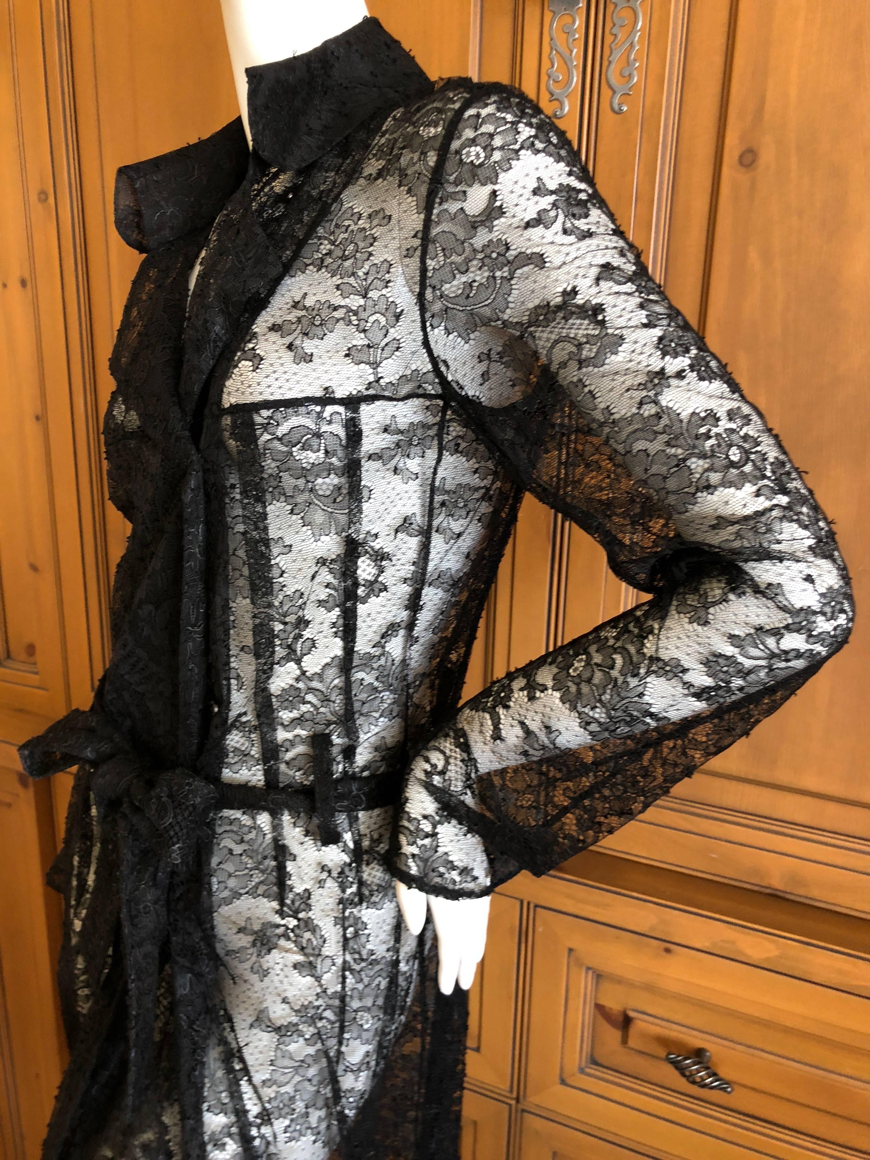 John Galliano Vintage Sheer Black Lace Trench Style Coat Dress For Sale 1
