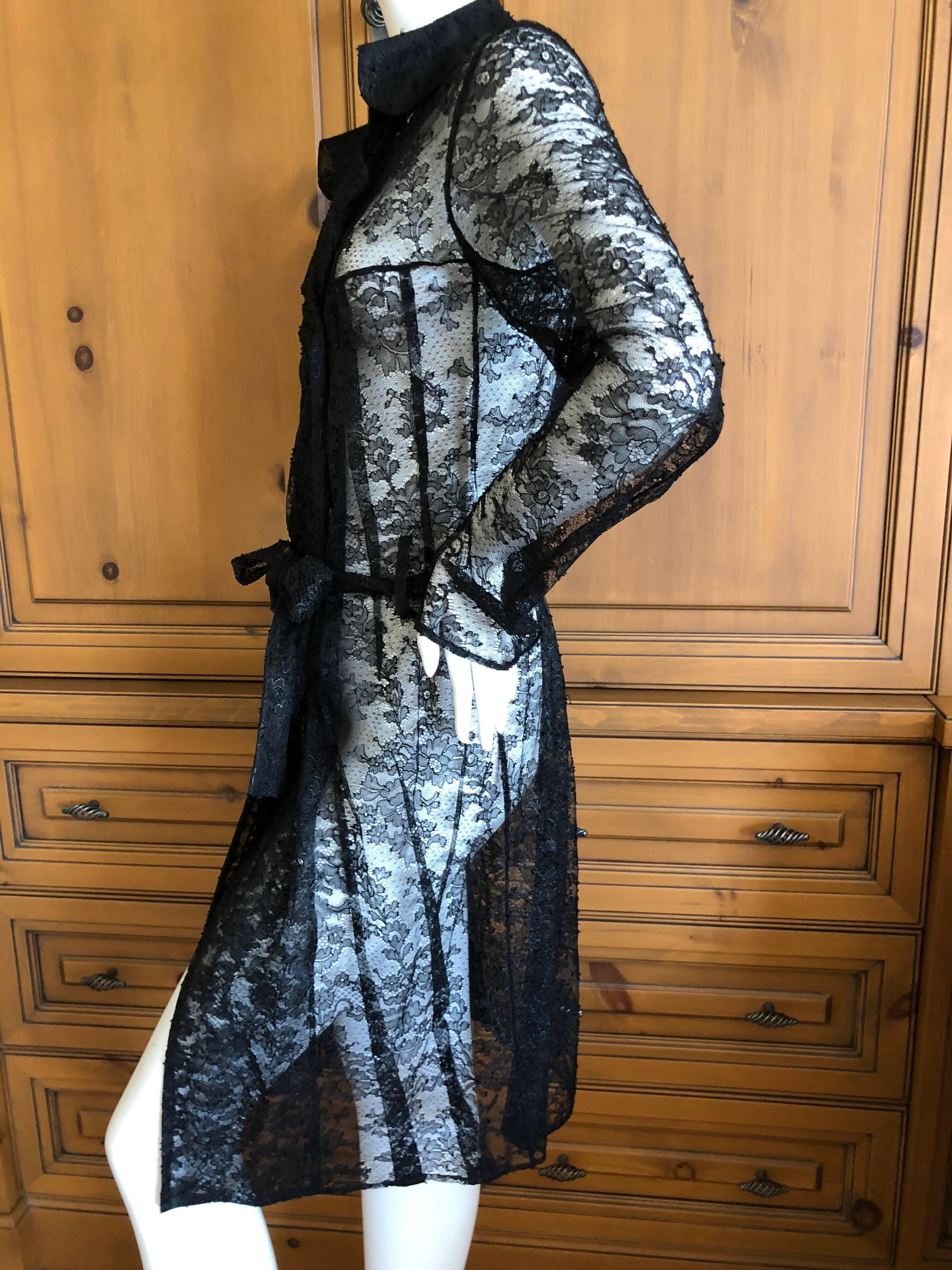 John Galliano Vintage Sheer Black Lace Trench Style Coat Dress For Sale 2