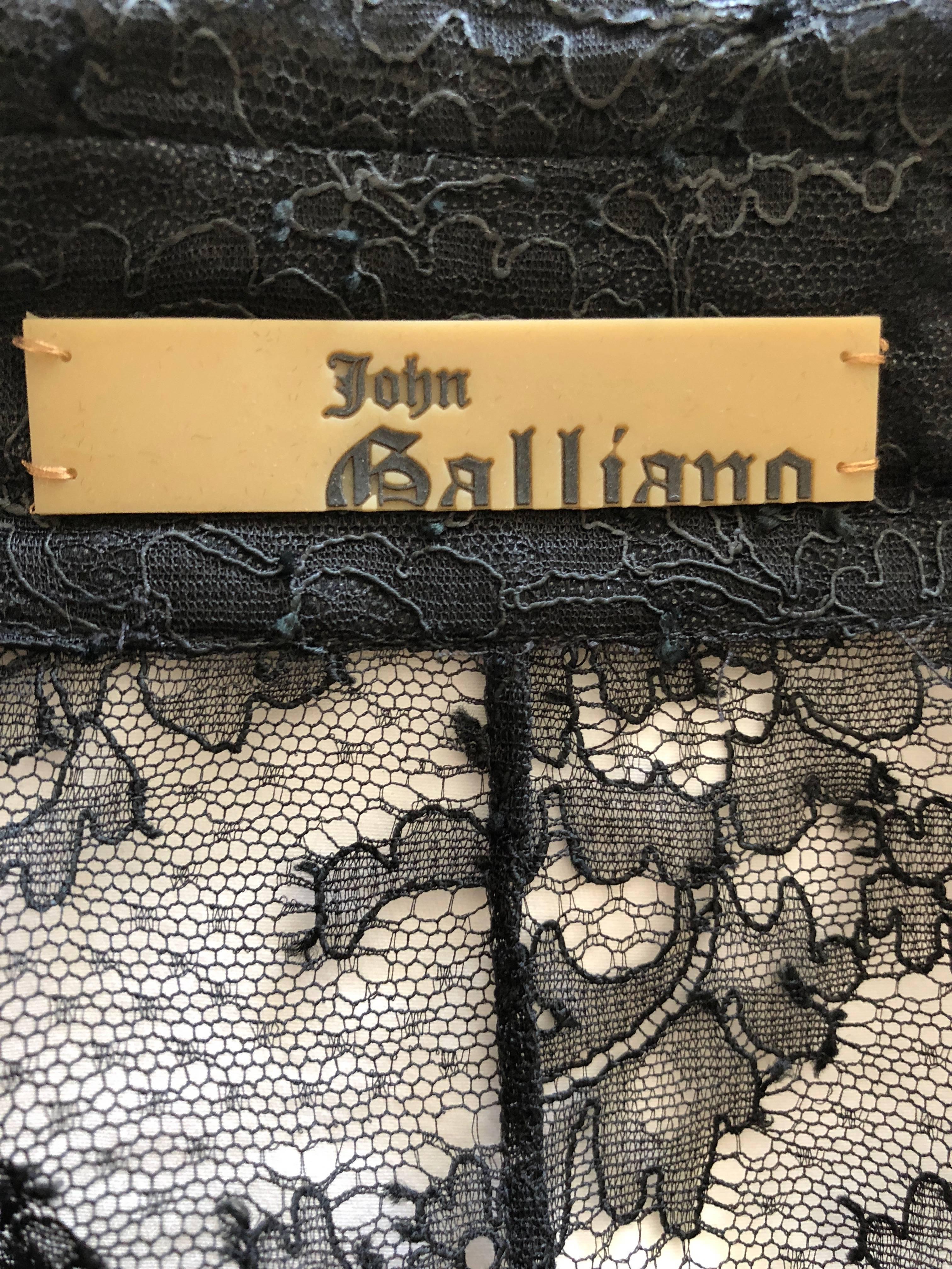 John Galliano Vintage Sheer Black Lace Trench Style Coat Dress For Sale 5