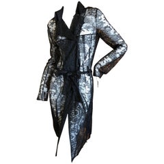 John Galliano Vintage Sheer Black Lace Trench Style Coat Dress