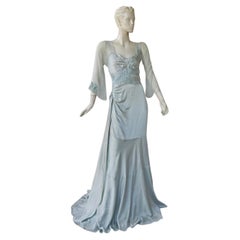 John Galliano Vintage Silk Charmeuse Deco Inspired Evening Dress Gown