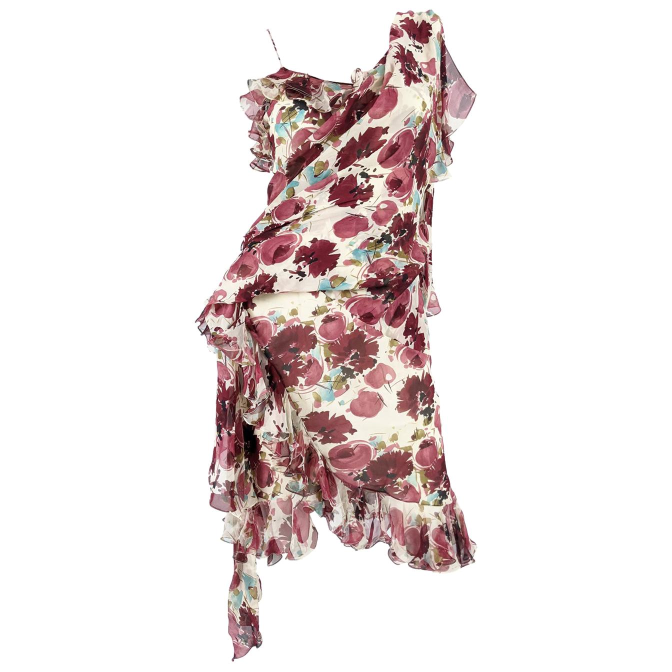John Galliano Silk Dress with Cherubs, Angels and Flower Print