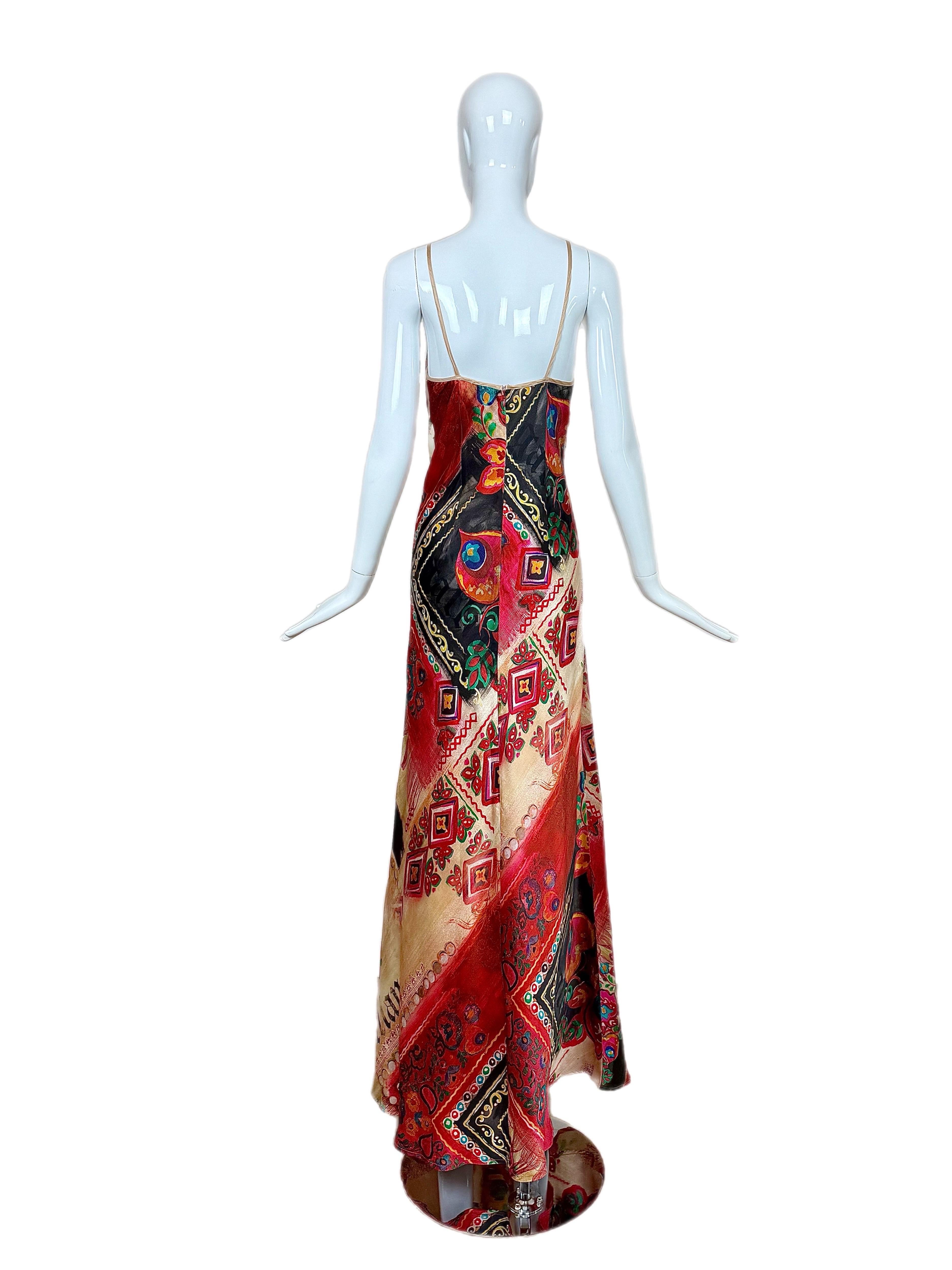 JOHN GALLIANO Vintage Seide Bedrucktes Langes Schlupfkleid Maxikleid (Beige) im Angebot