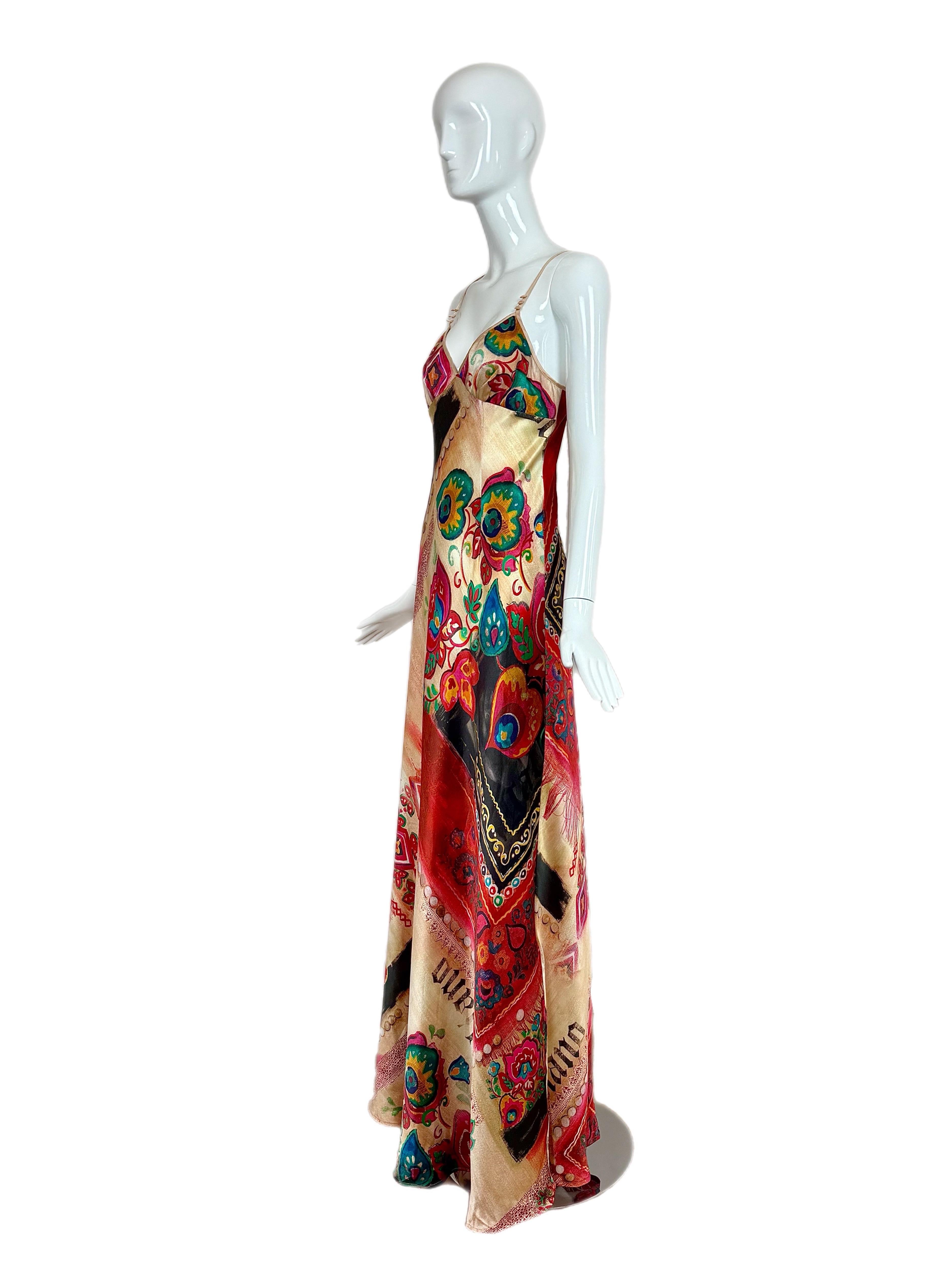 JOHN GALLIANO Vintage Seide Bedrucktes Langes Schlupfkleid Maxikleid Damen im Angebot