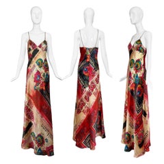 JOHN GALLIANO Vestido largo de seda estampado vintage Maxi Vestido