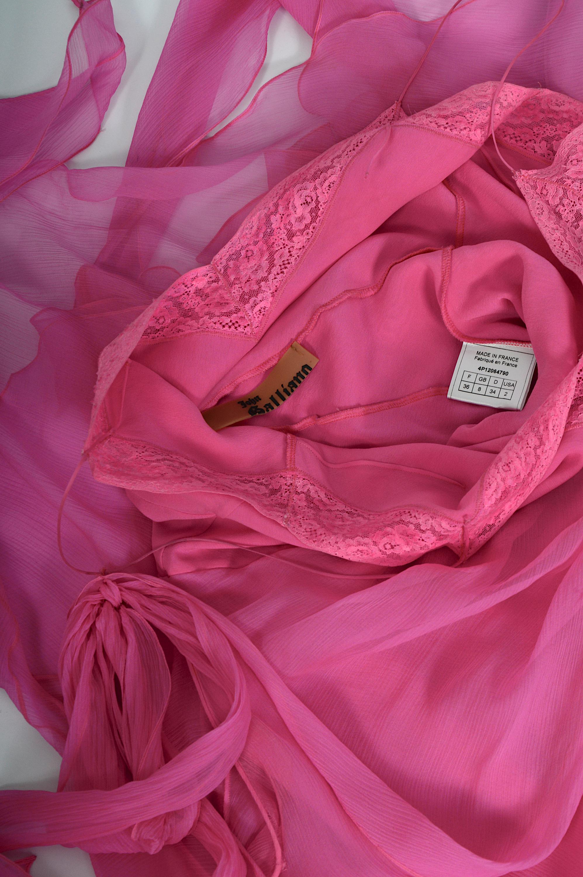 John Galliano Vintage Frühjahr Sommer 2004 Rosafarbenes schräg geschnittenes Seidenkleid im Angebot 6