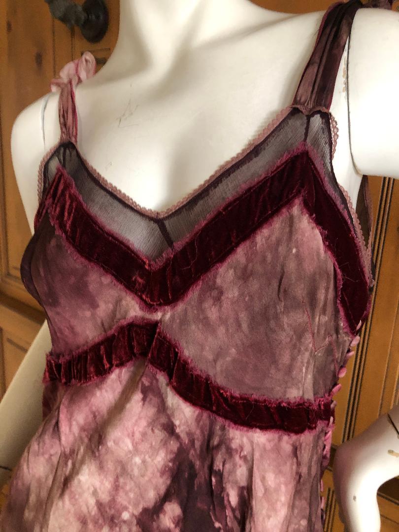 John Galliano Vintage Tie Dye Pattern Velvet Trimmed Tea Length Dress
Size 44 
Bust 40