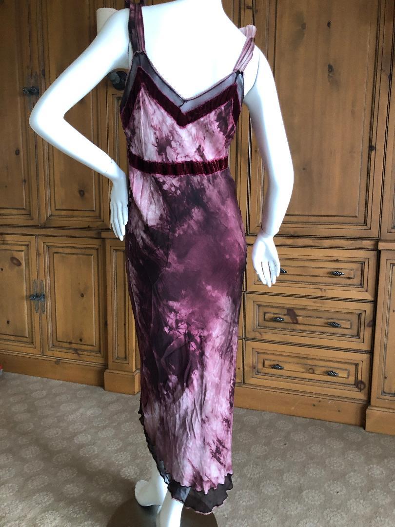 John Galliano Vintage Tie Dye Pattern Velvet Trimmed Tea Length Dress im Zustand „Gut“ im Angebot in Cloverdale, CA