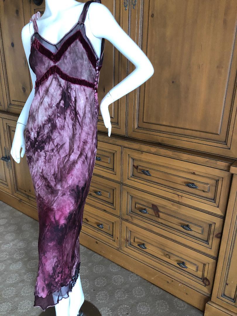 John Galliano Vintage Tie Dye Pattern Velvet Trimmed Tea Length Dress im Angebot 1