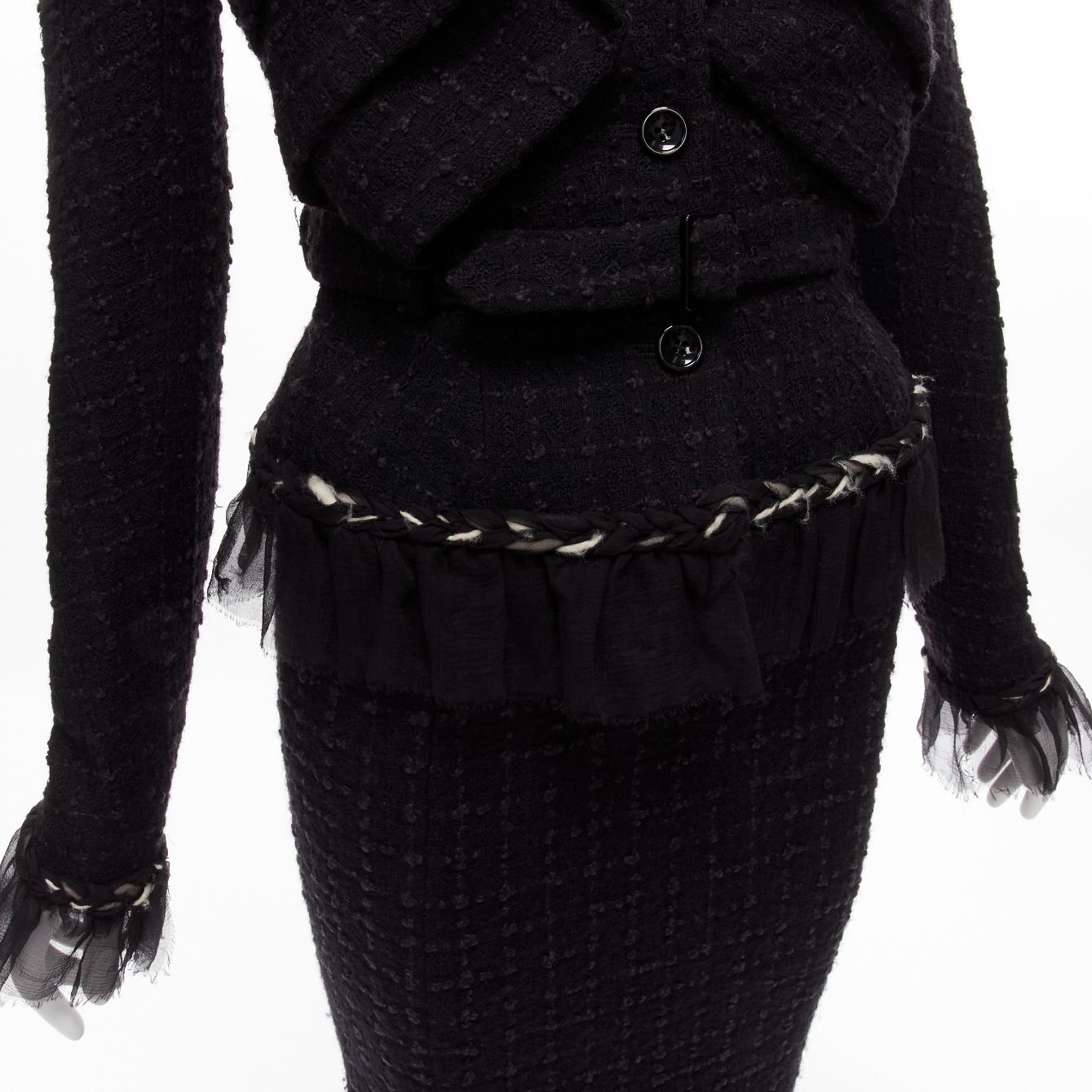 JOHN GALLIANO Vintage  wool tweed braid trim ruffle jacket skirt suit FR40 L 5