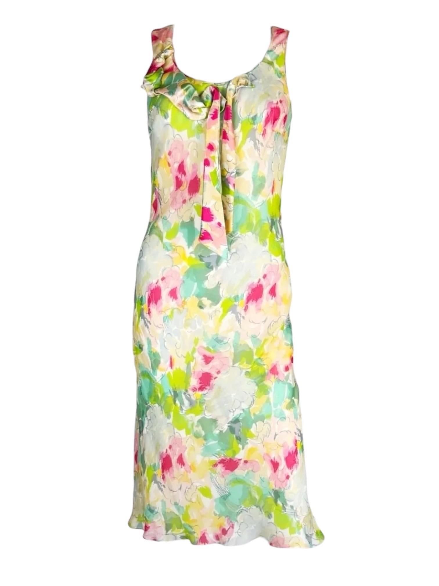 John Galliano Watercolour Floral Print Silk Dress Ensemble, SS 2005 For Sale