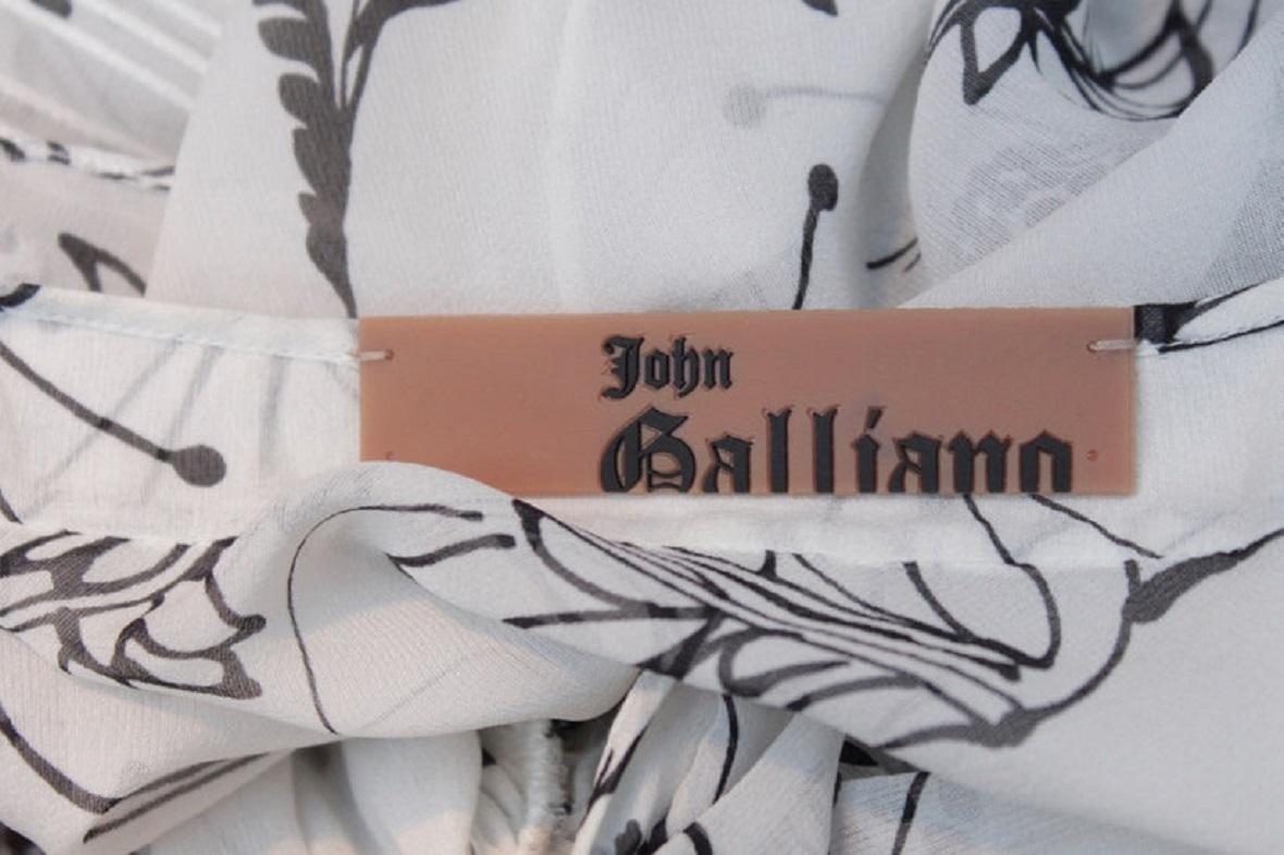 John Galliano White and Black Silk Top For Sale 3